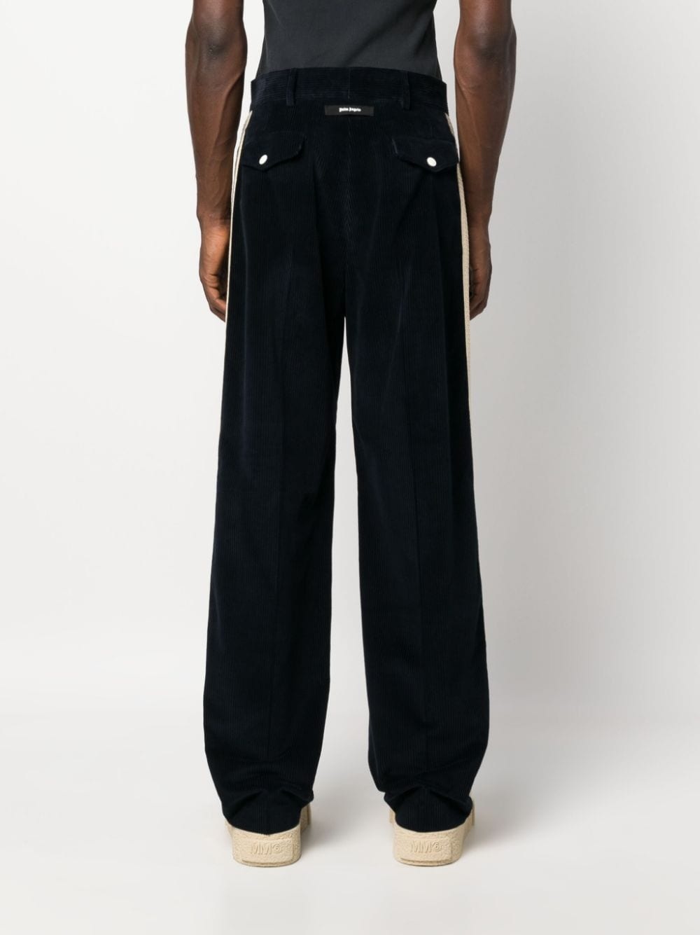 crochet-stripe cotton corduroy trousers - 4