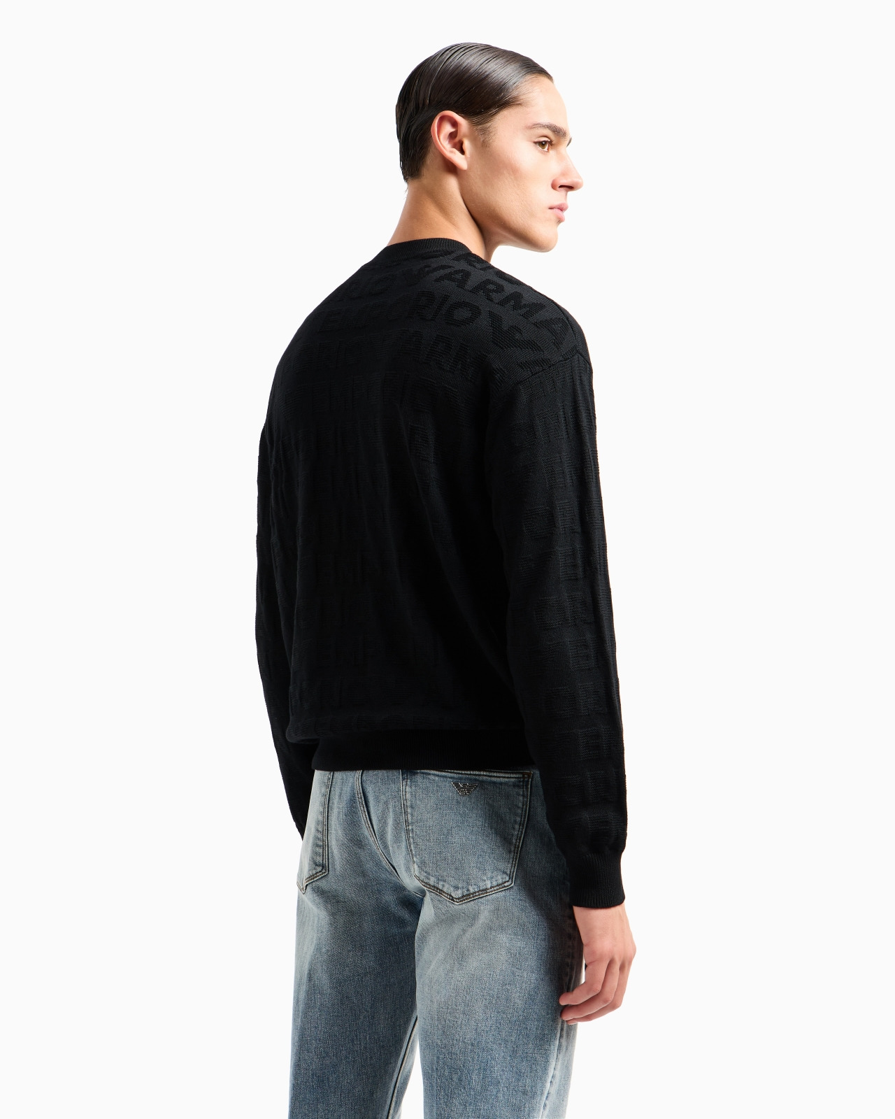 Links-stitch motif virgin wool jumper with logo lettering intarsia - 3
