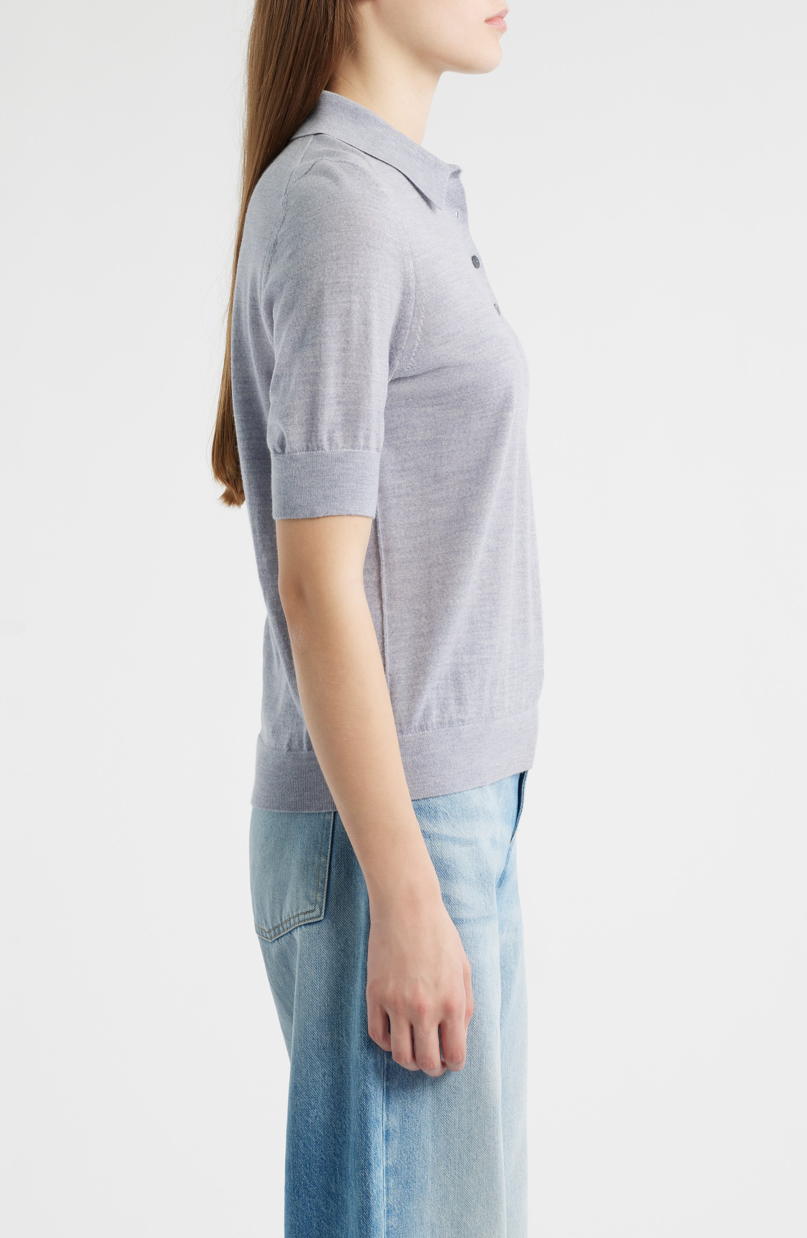BOSS Fidenka Virgin Wool Polo Sweater in Glacier Grey at Nordstrom - 3