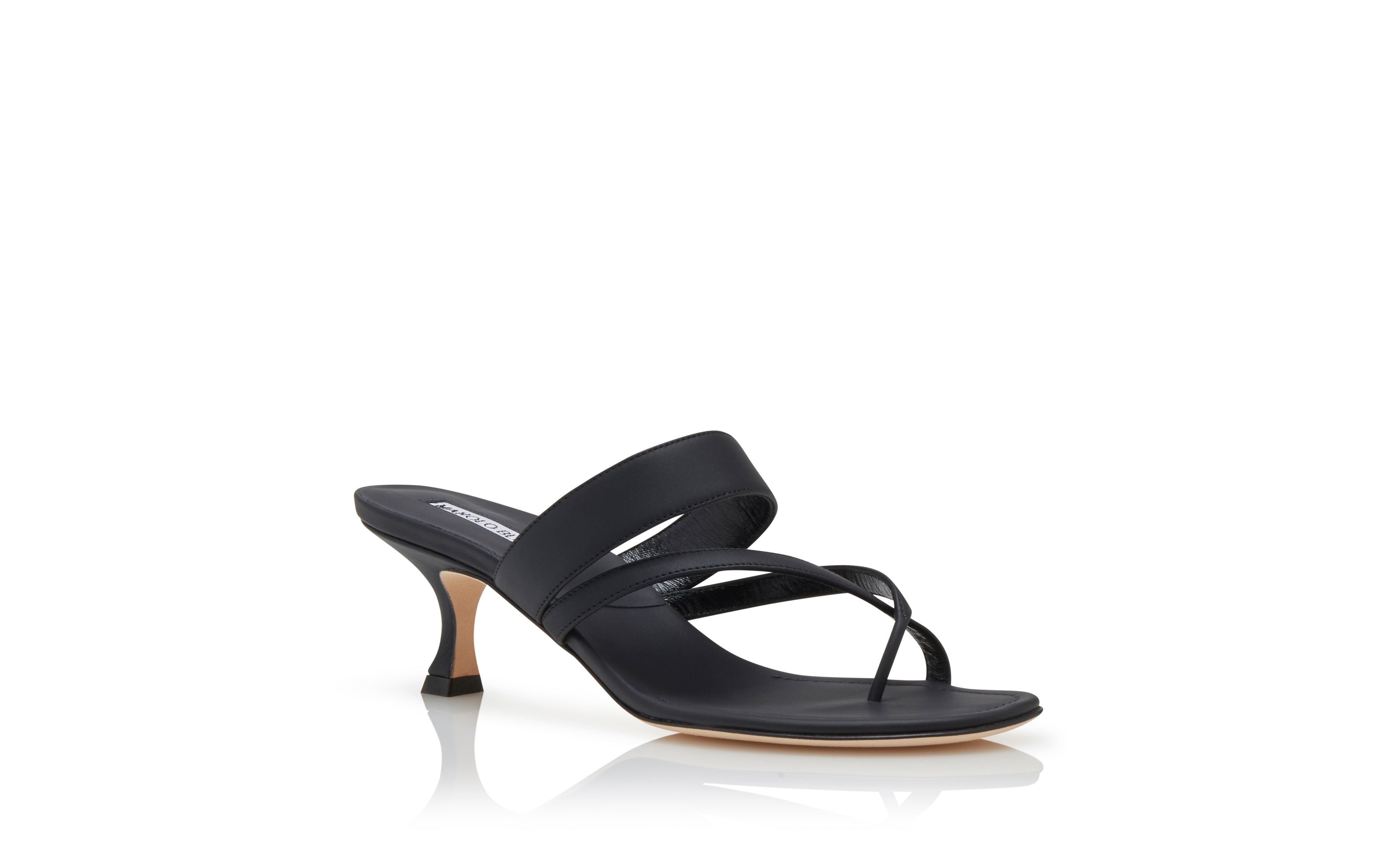 Black Calf Leather Open Toe Mules - 3