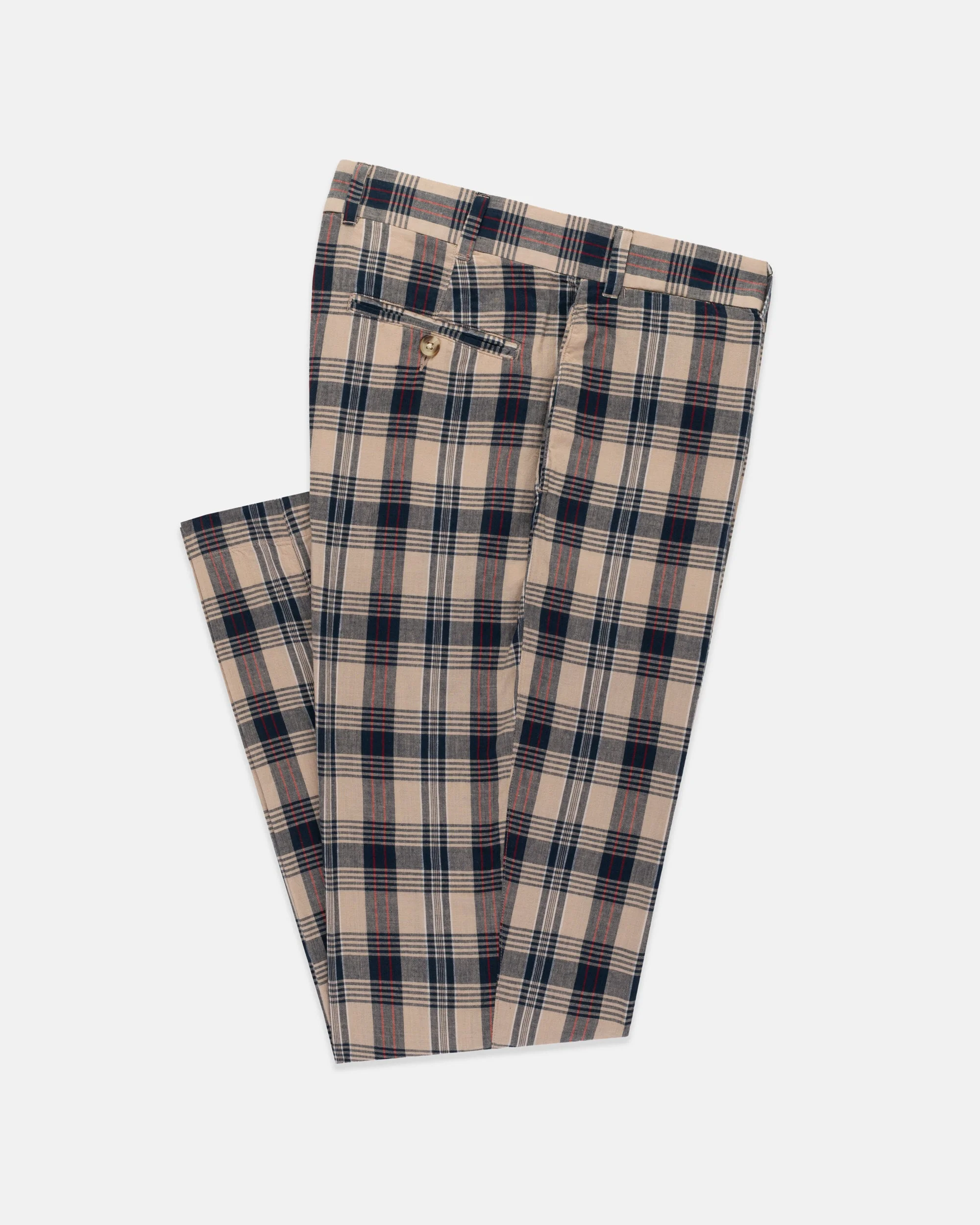TAN & NAVY MADRAS TROUSERS- TRIM FIT - 1