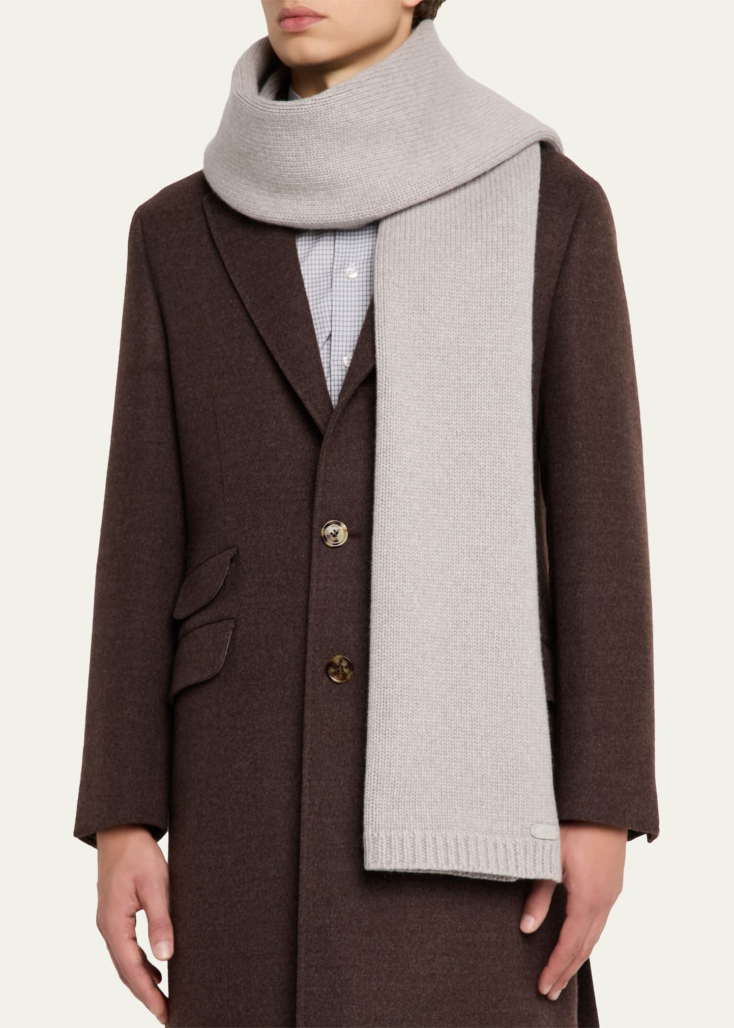 Men's Cashmere Knit Leather-Label Scarf - 3