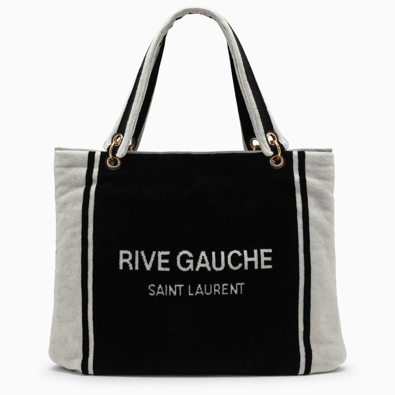 SAINT LAURENT RIVE GAUCHE TOTE IN AND WHITE TERRY CLOTH - 2