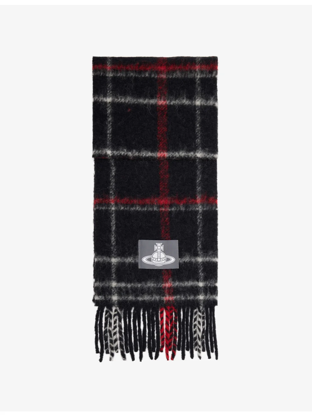Checked Brand-Patch Wool-Blend Scarf - 1