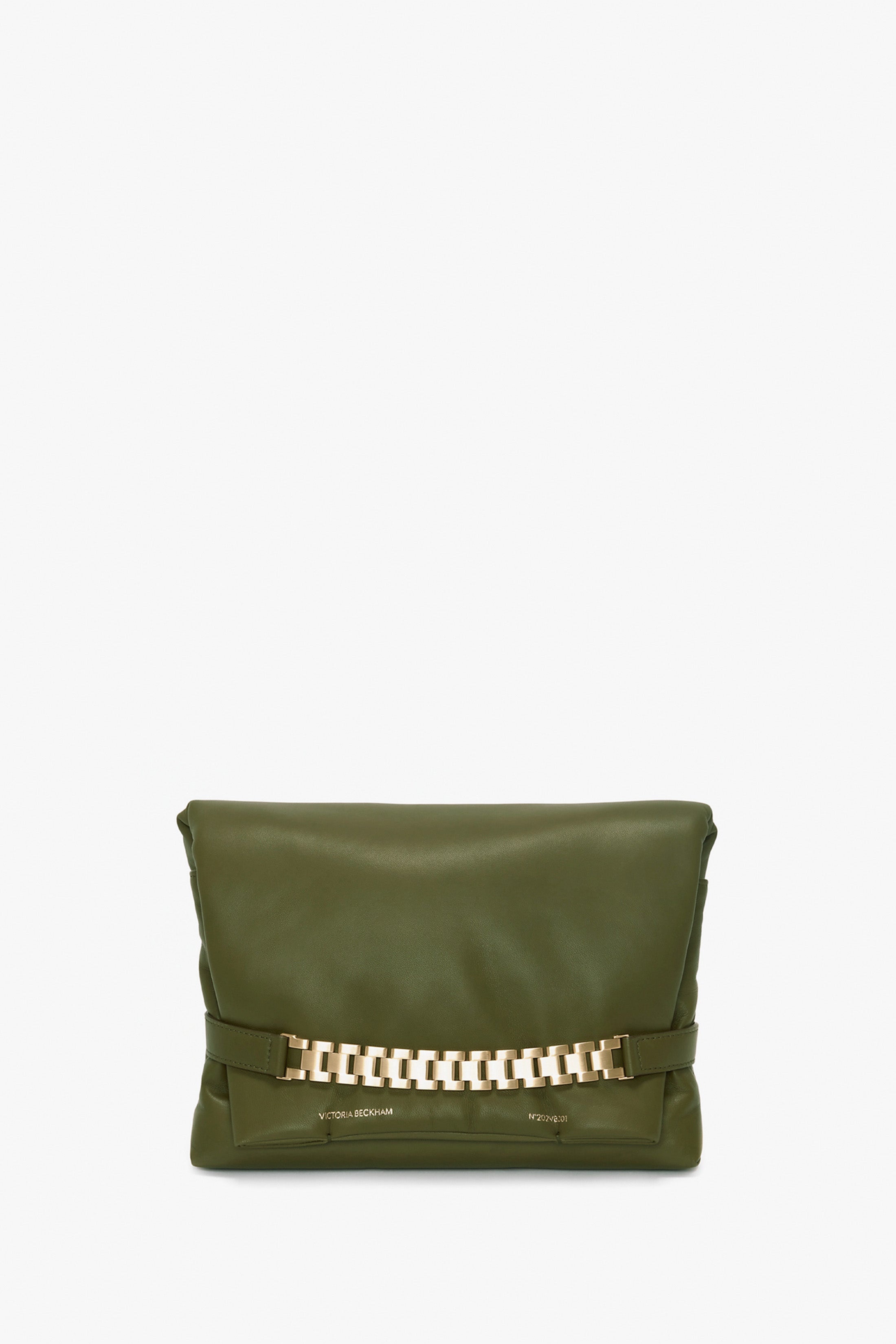 Puffy Chain Pouch With Strap In Khaki Leather - 2