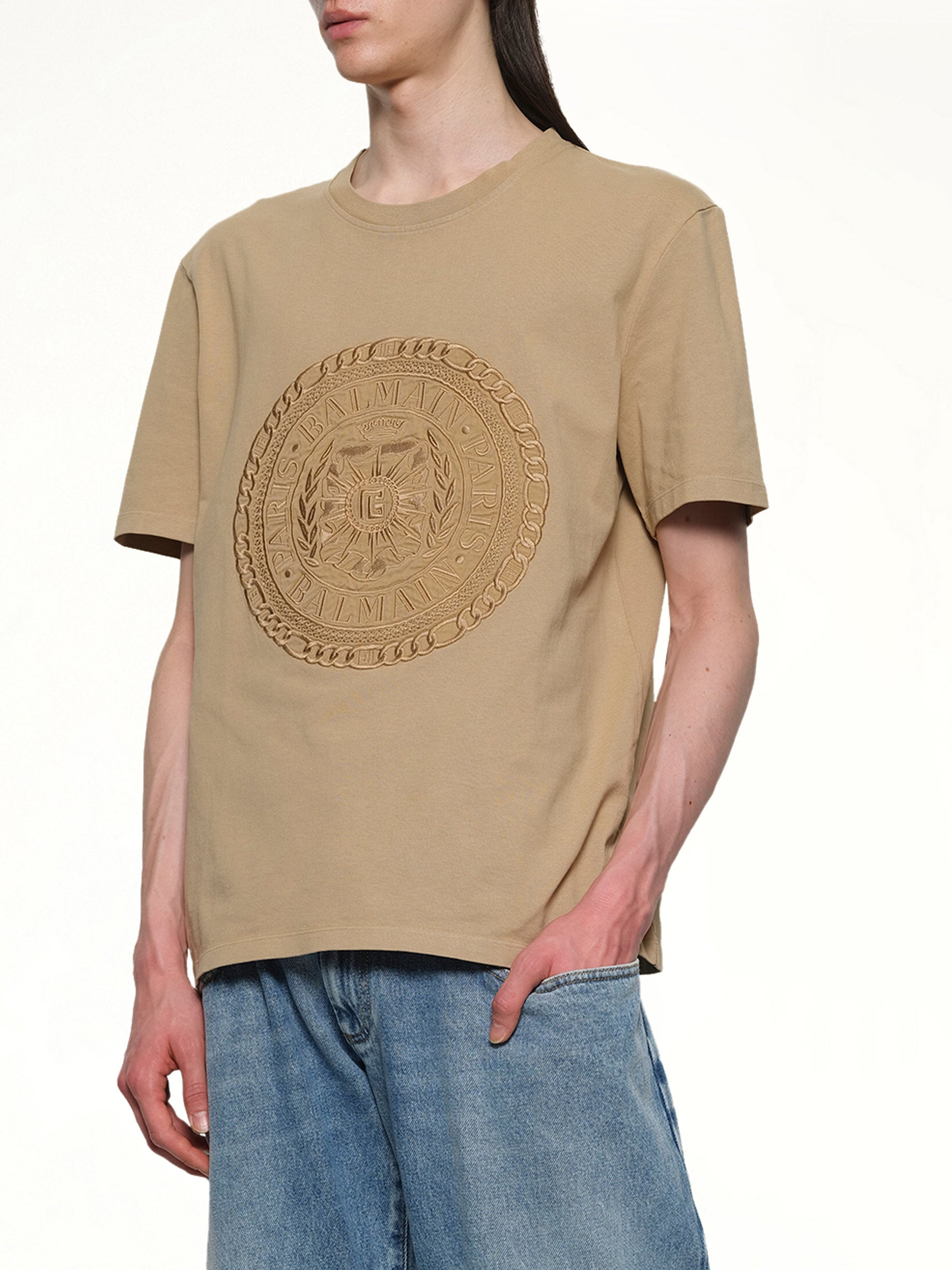 Balmain Medal T-Shirt in Camel - 6