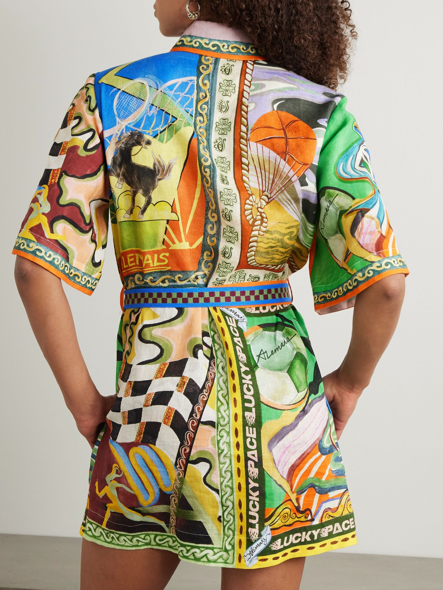 Lucky Pace belted printed linen-gauze mini shirt dress Multi - 3