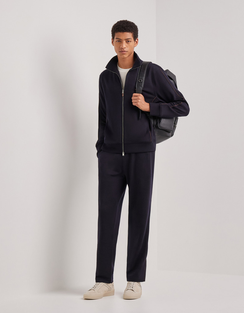 Canali BLUE IMPECCABILE WOOL JOGGERS WITH CONTRASTING PIPING outlook
