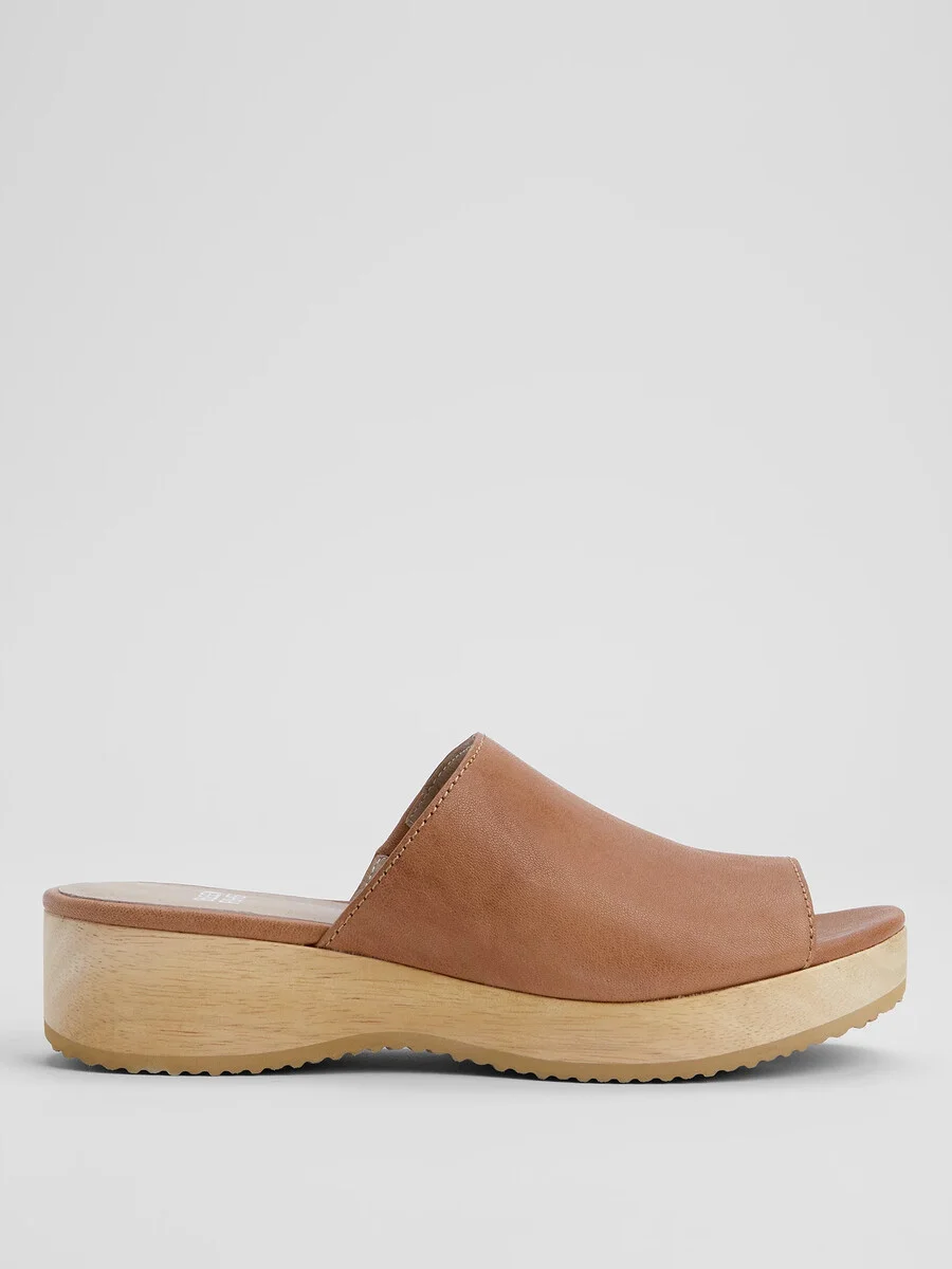 Novel Tumbled Leather Wedge Sandal - 1