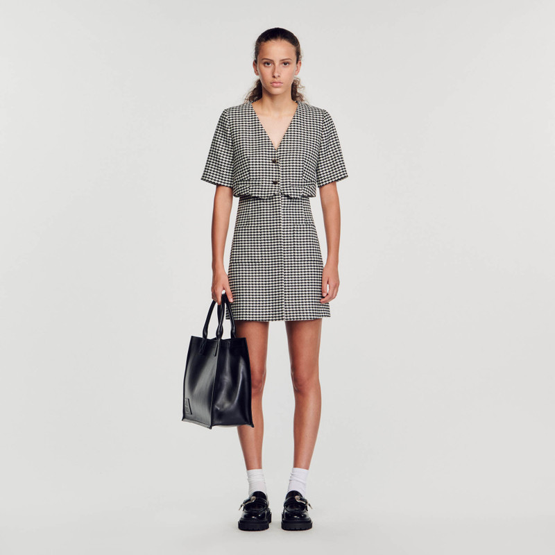 Sandro SHORT HOUNDSTOOTH TWEED DRESS outlook