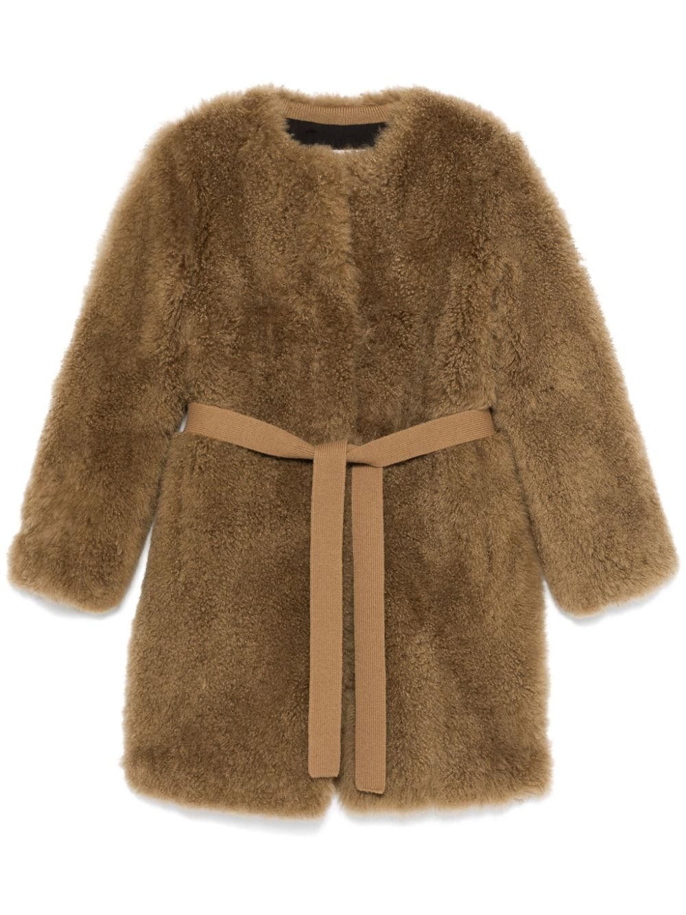 collarless fur coat - 1