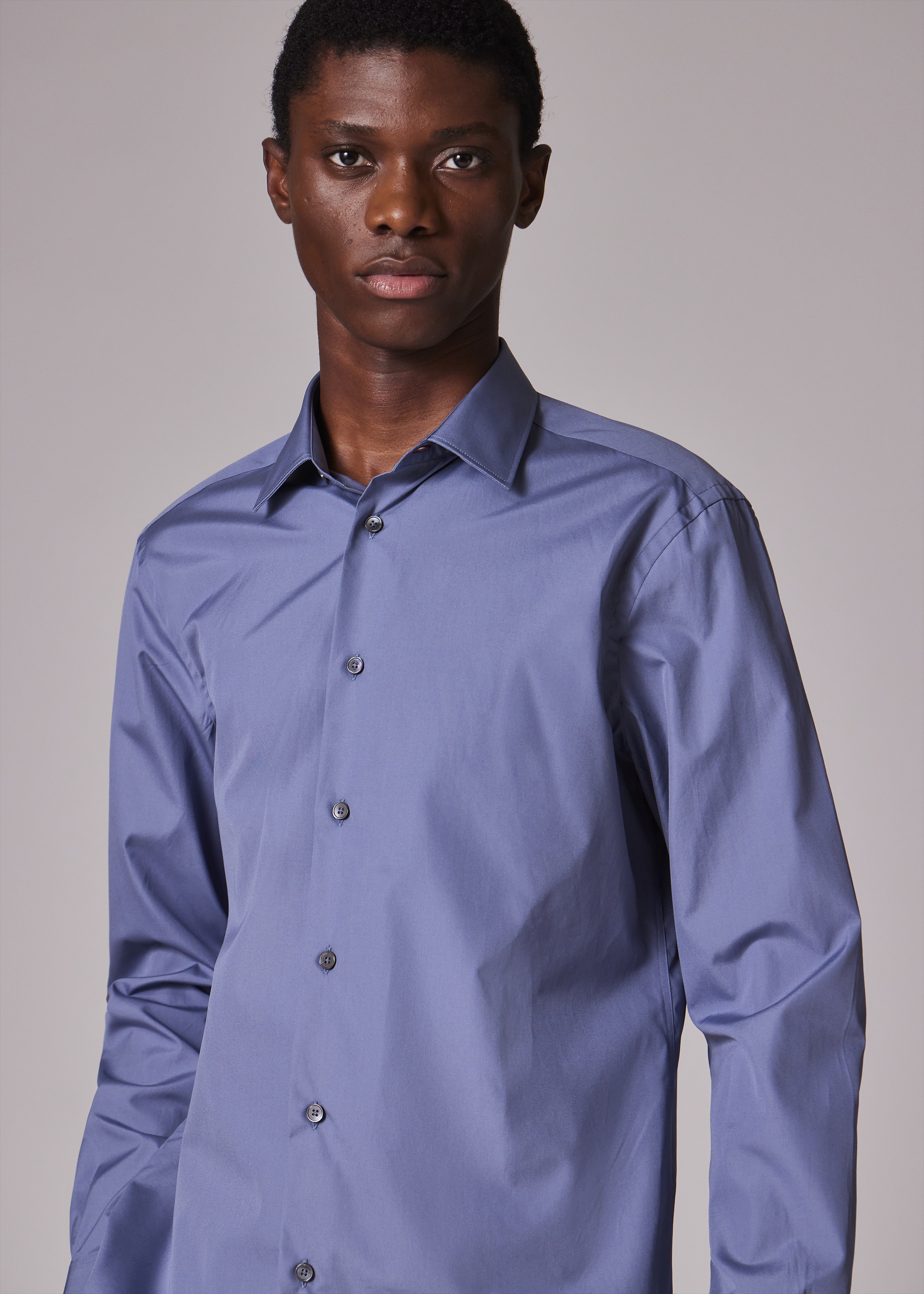 Tailored-Fit Blue Cotton Poplin Shirt - 5