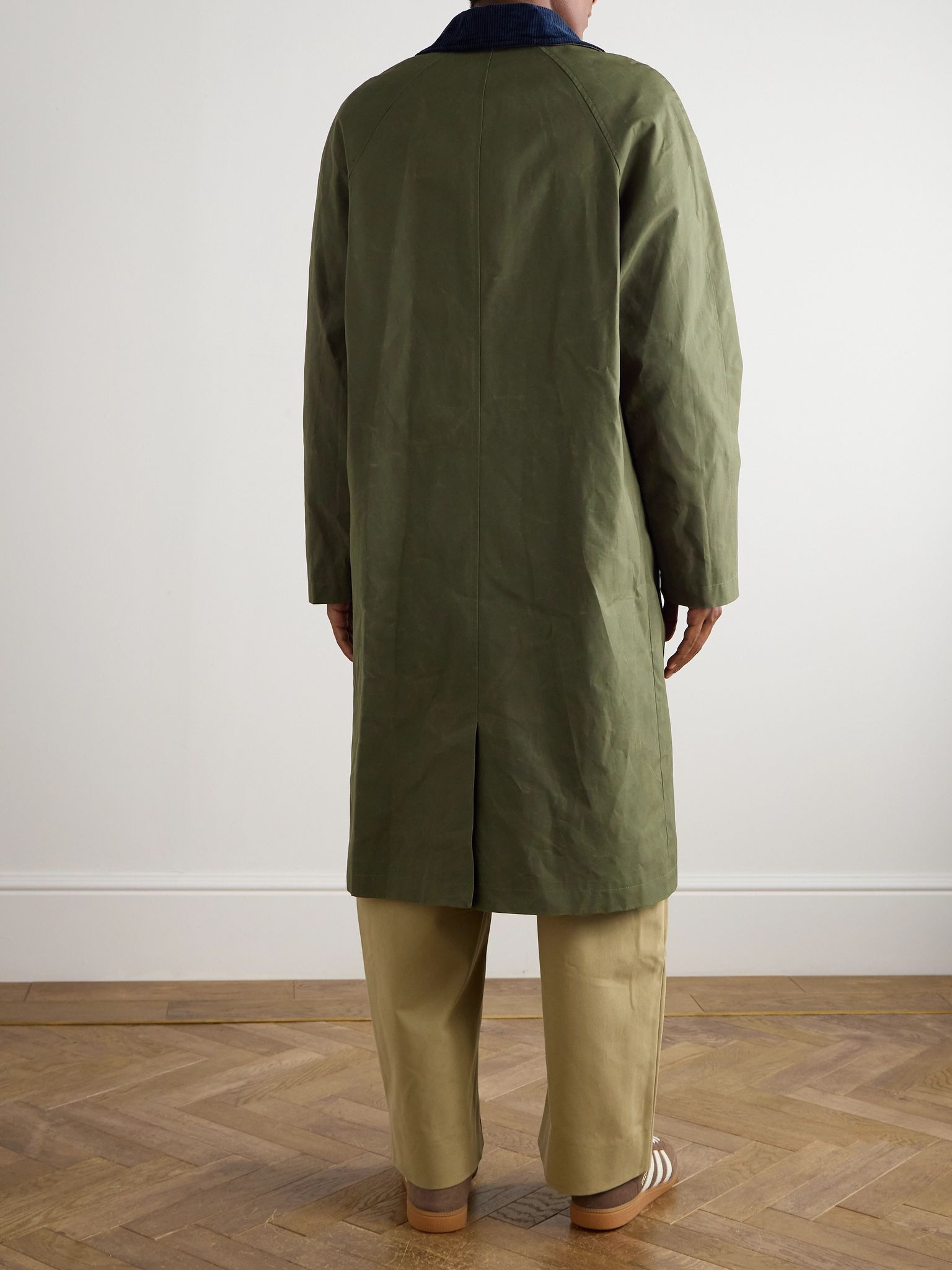 Gaspard Oversized Corduroy-Trimmed Coated Cotton-Canvas Coat Green - 3