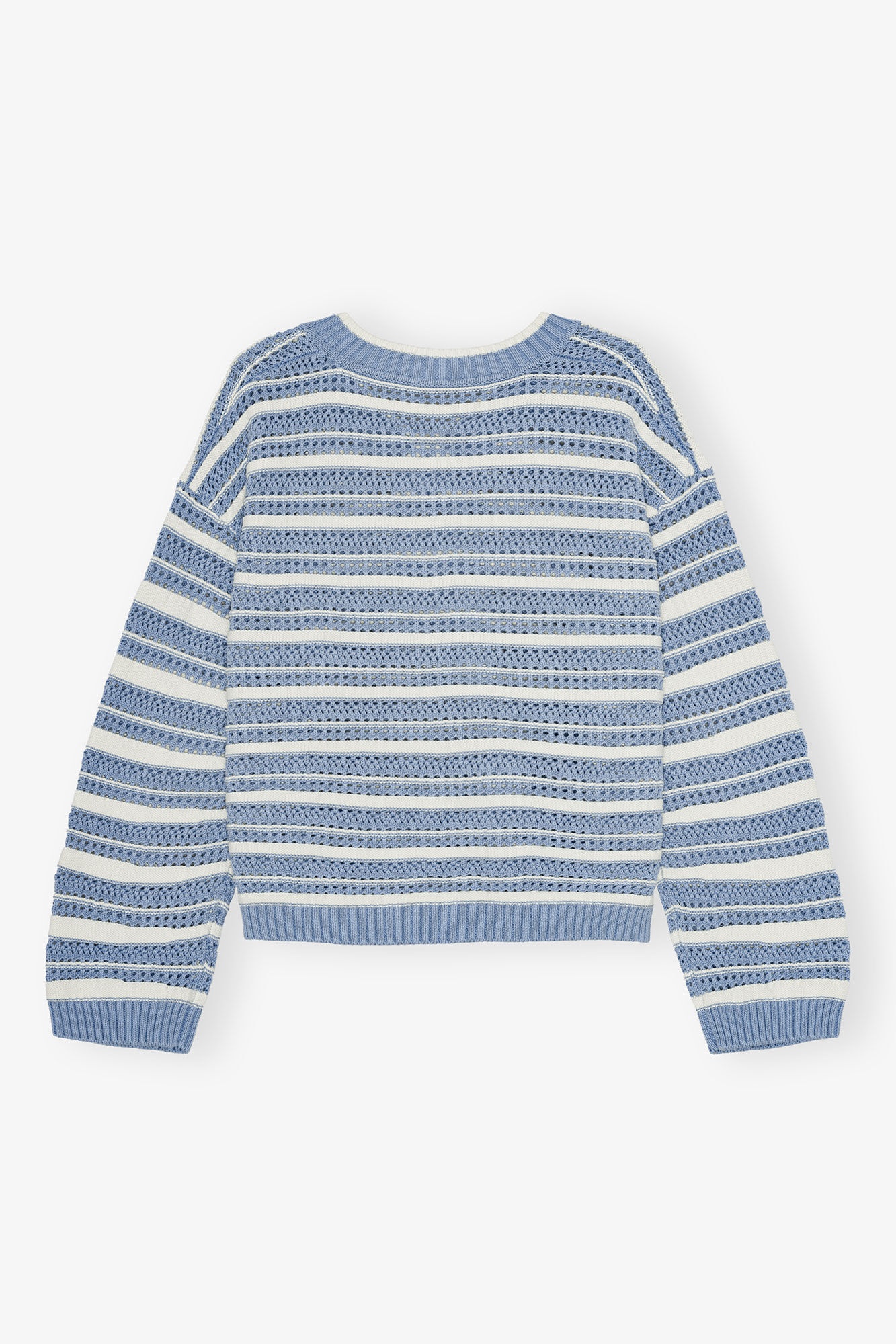BLUE STRIPED COTTON V-NECK SWEATER - 6