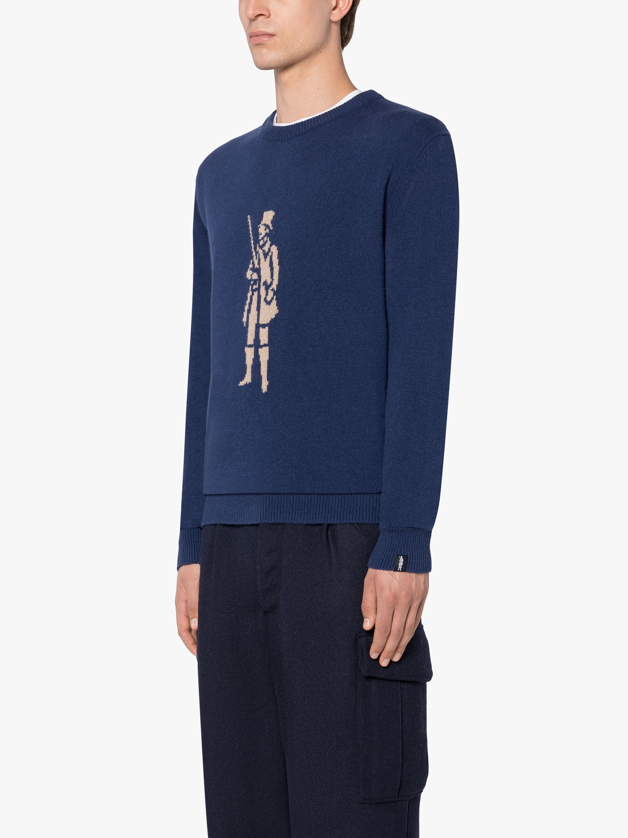 INDIGO MERINO WOOL & CASHMERE LOGO CREWNECK SWEATER - 3