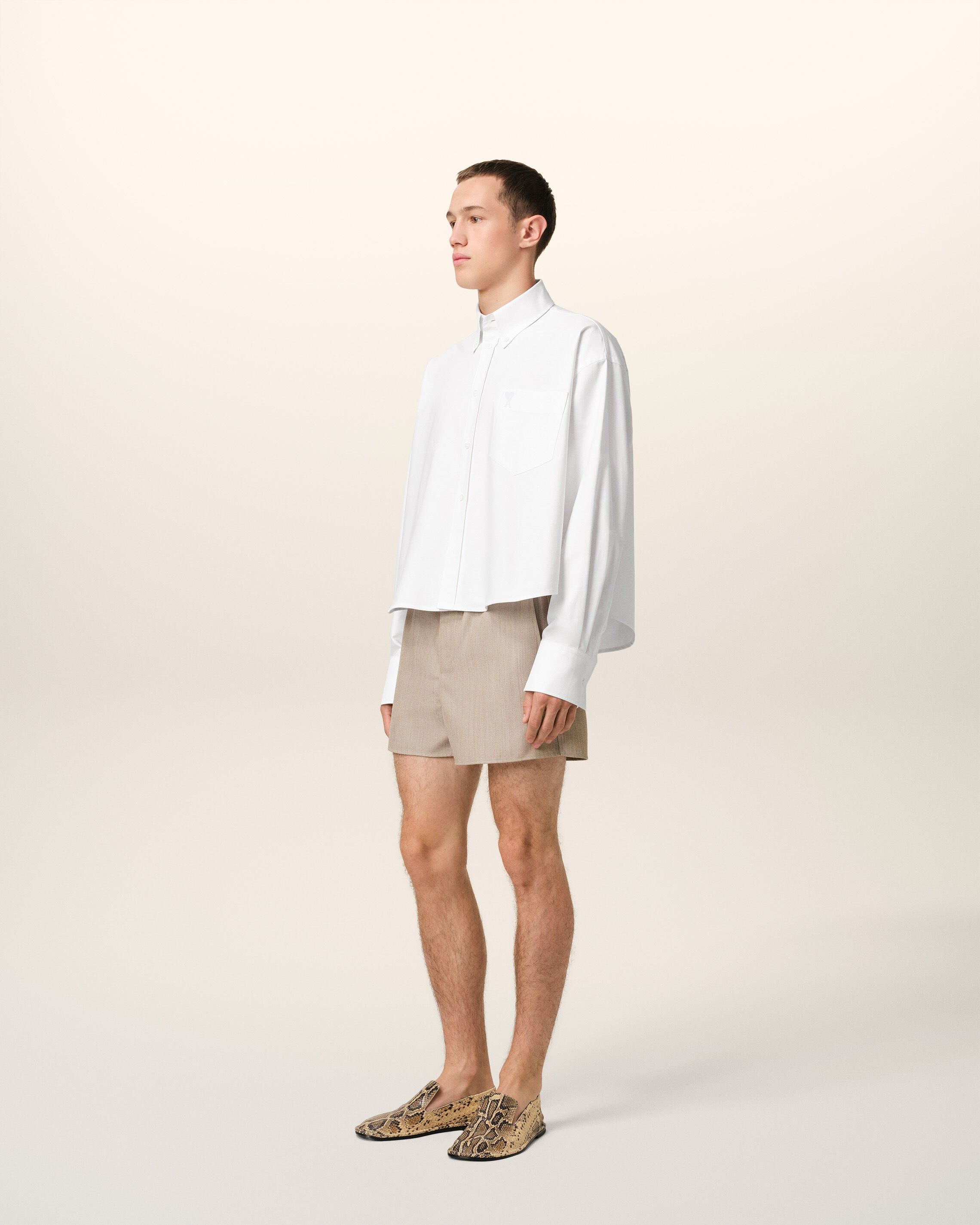 WHITE COTTON CROPPED OVERSIZED SHIRT - 6