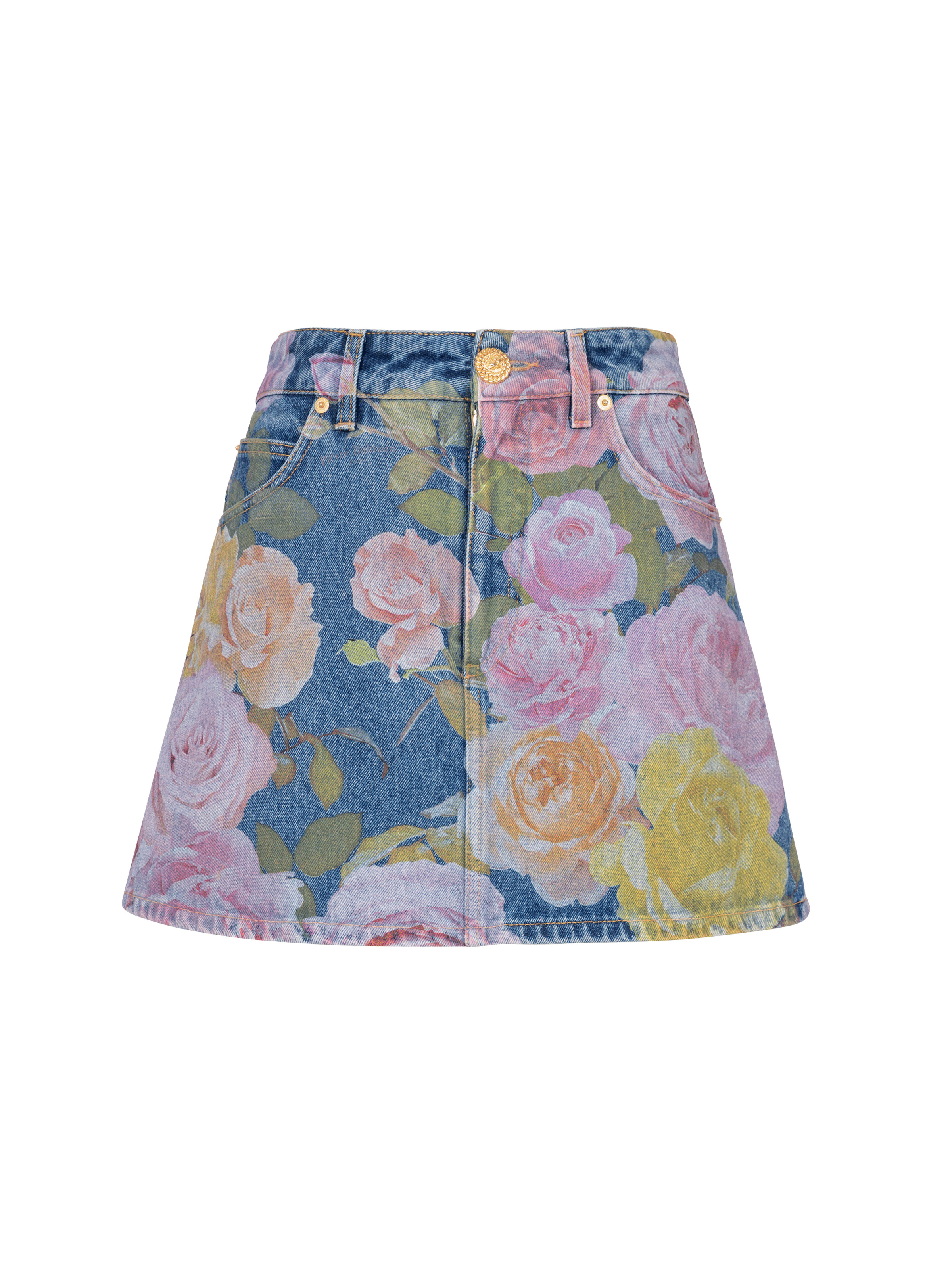 Pastel Roses printed denim skirt - 1