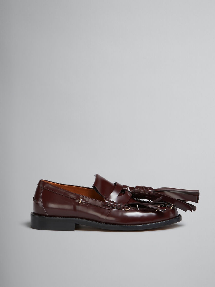 BURGUNDY LEATHER BAMBI LOAFER WITH MAXI TASSELS - 1