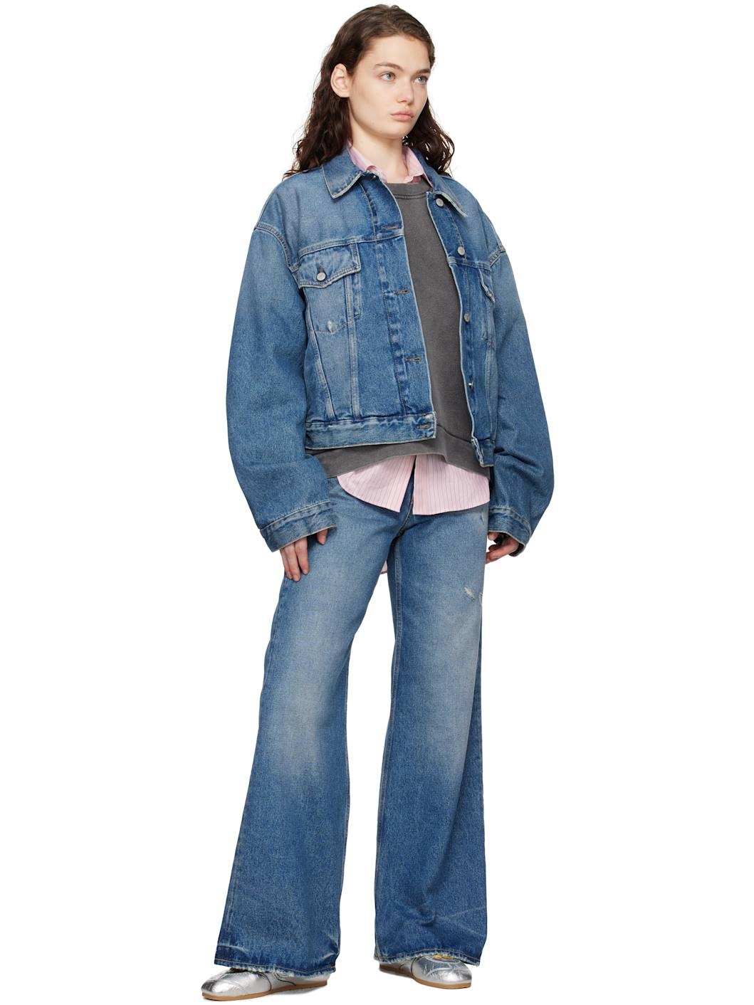 Blue Relaxed Cropped Fit Denim Jacket - 4