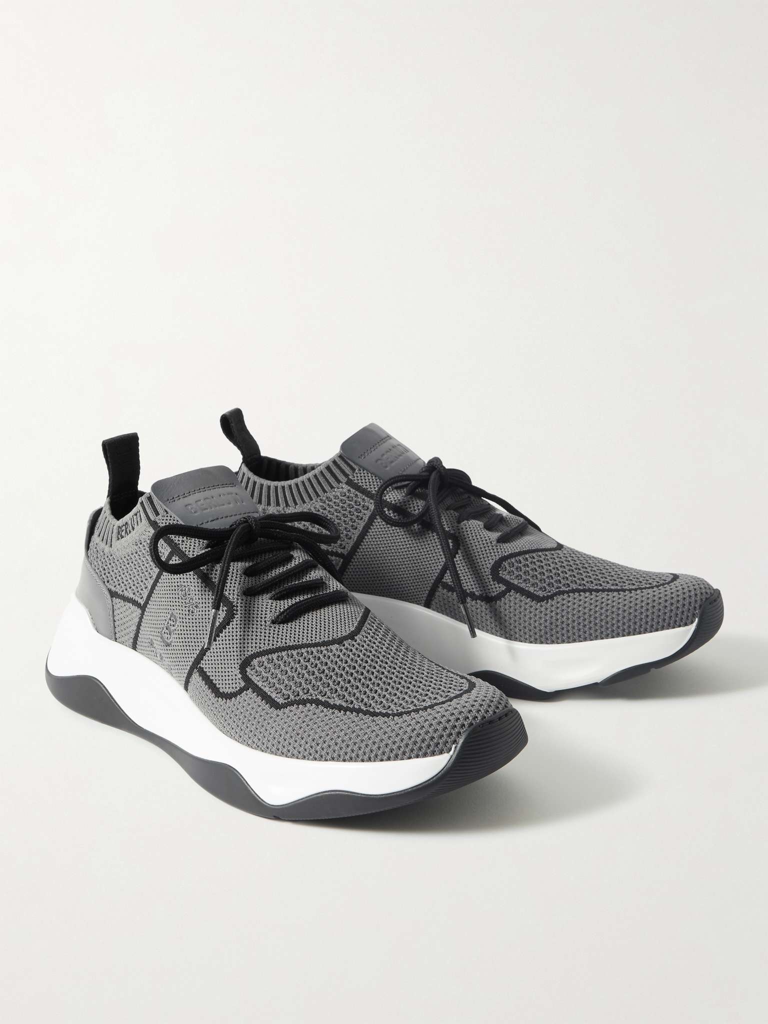 Shadow Leather-Trimmed Stretch-Knit Sneakers - 4