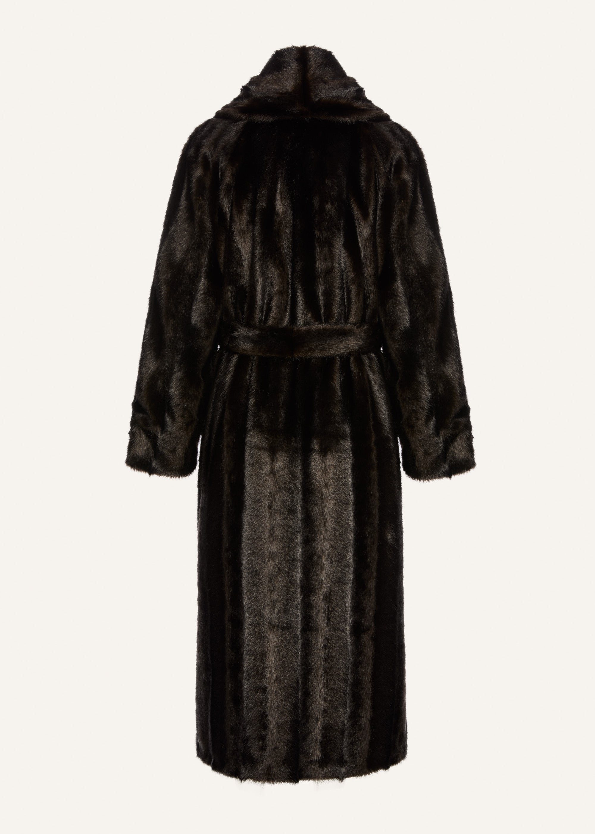 Belted faux fur coat in brown - 2