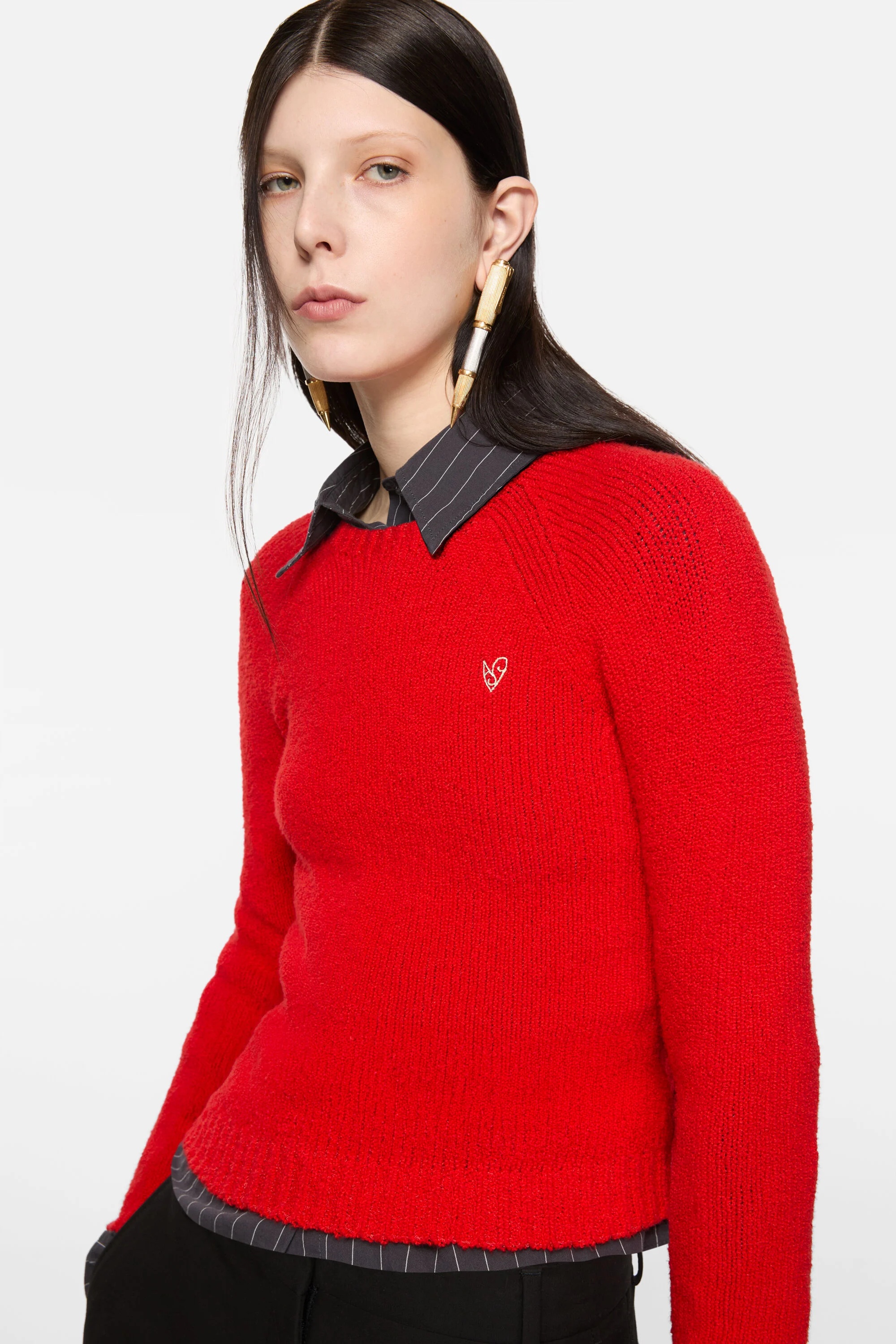 Cropped crewneck sweater - Bright Red - 4