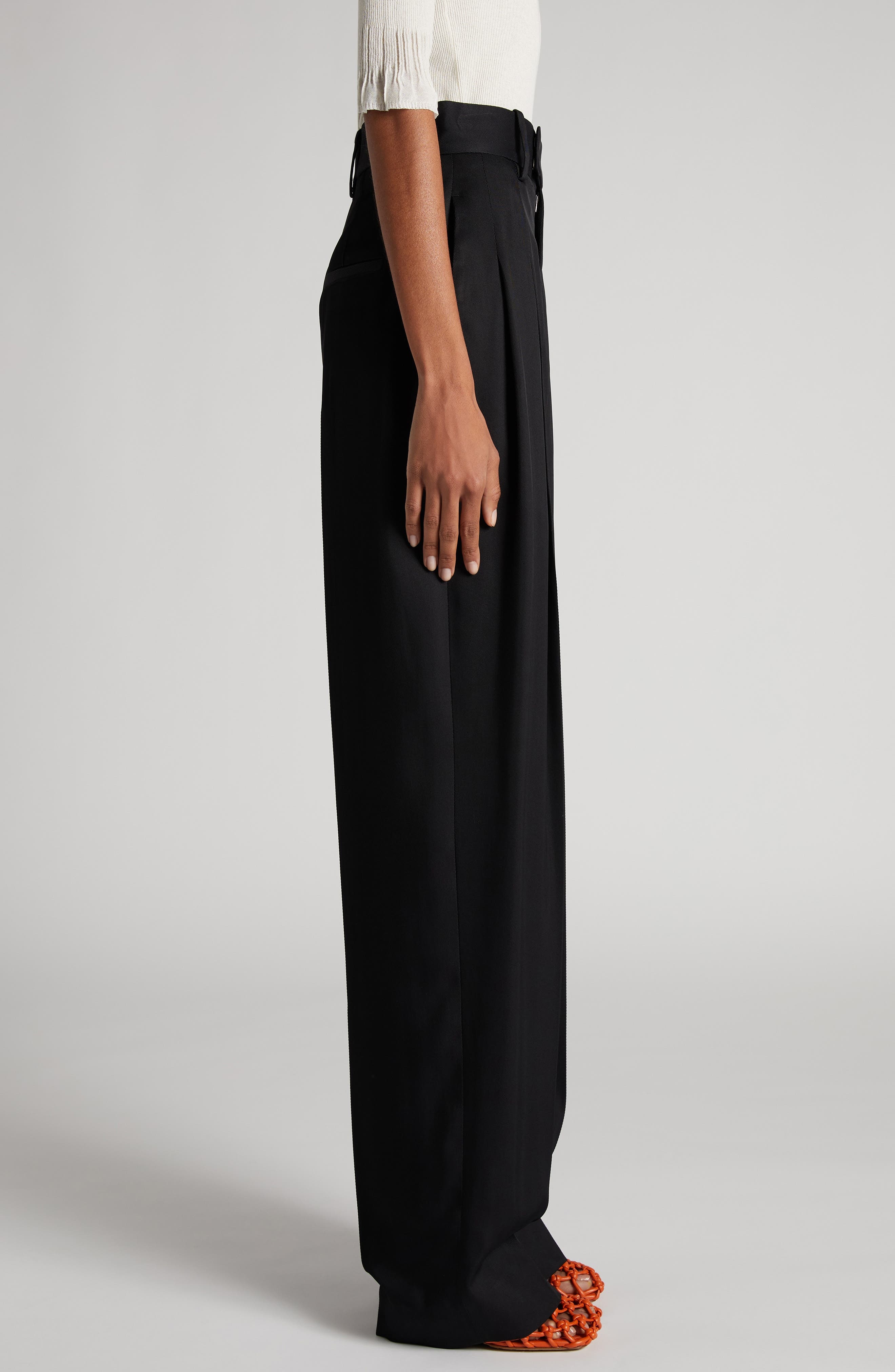 Bottega Veneta Pleated Viscose & Mulberry Silk Twill Straight Leg Trousers in 1000 Black at Nordstro - 4