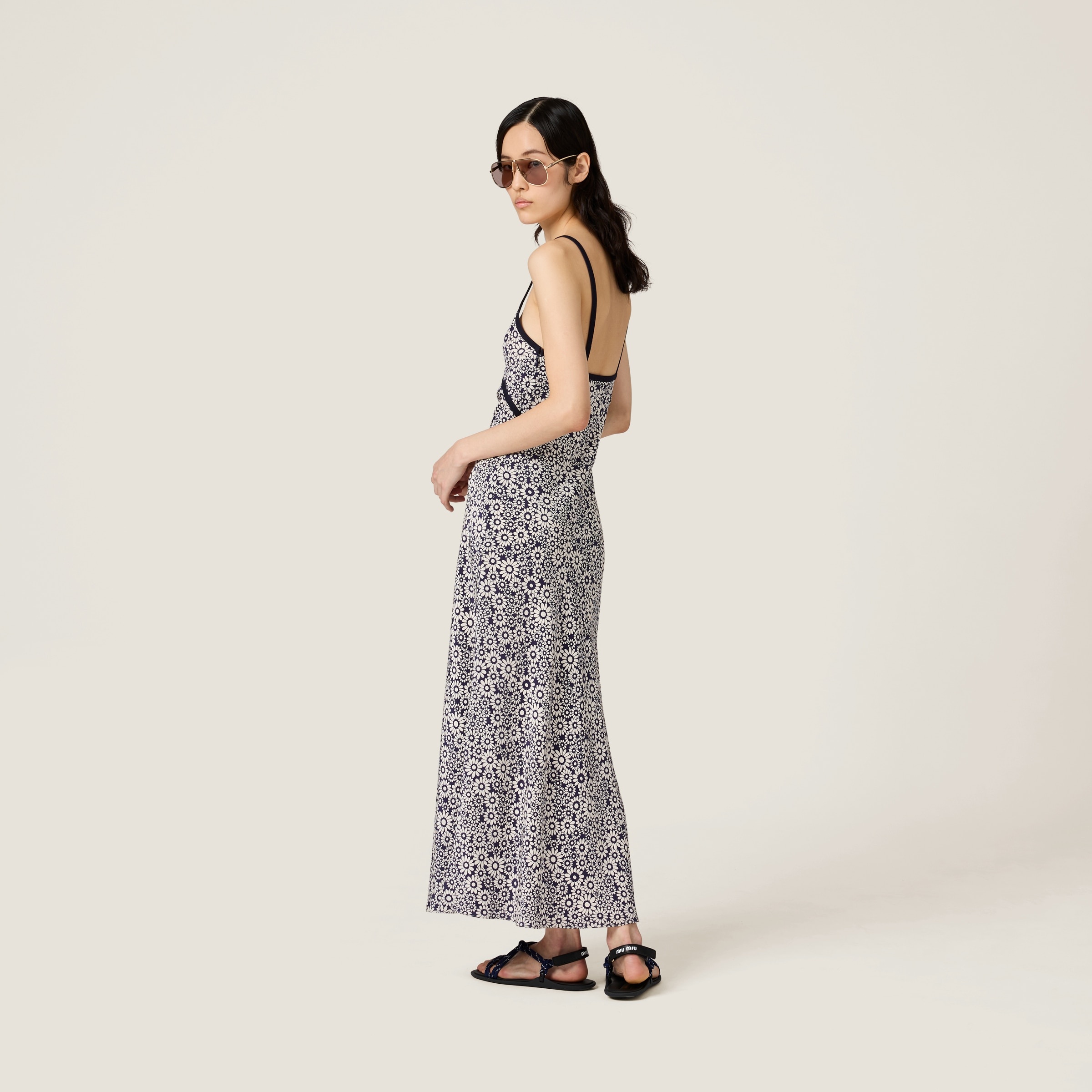 Long floral print crepe de chine dress - 3