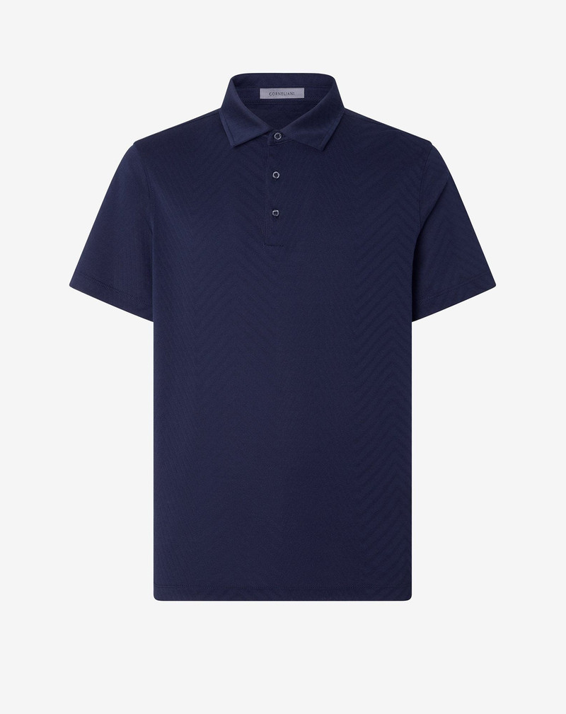 Blue button-up lisle thread polo shirt 1
