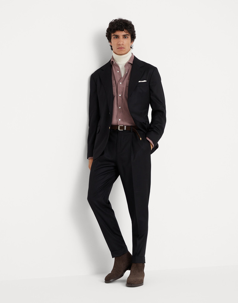 Virgin wool flannel leisure fit trousers with pleat 4