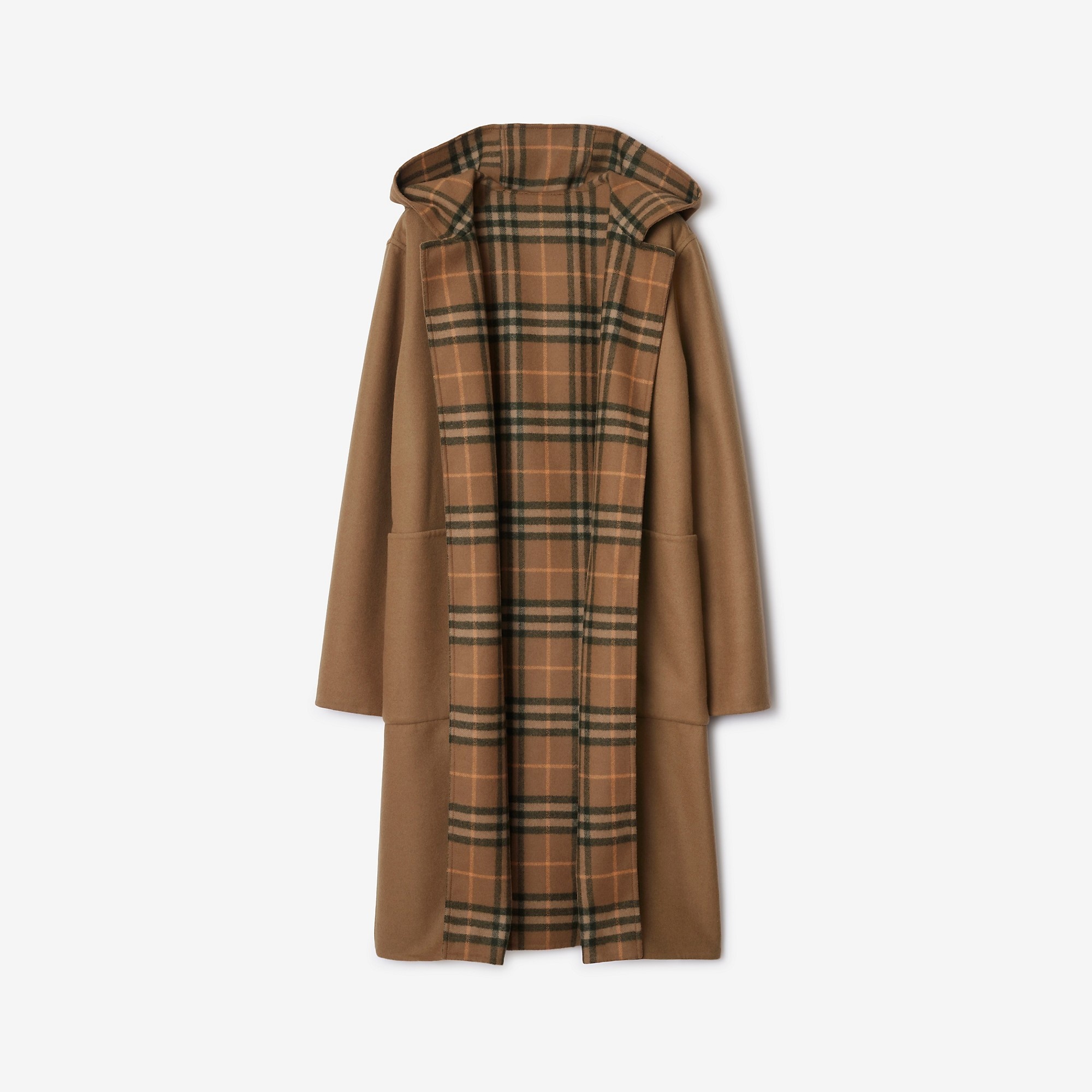 Reversible Check Wool Wrap Coat - 6