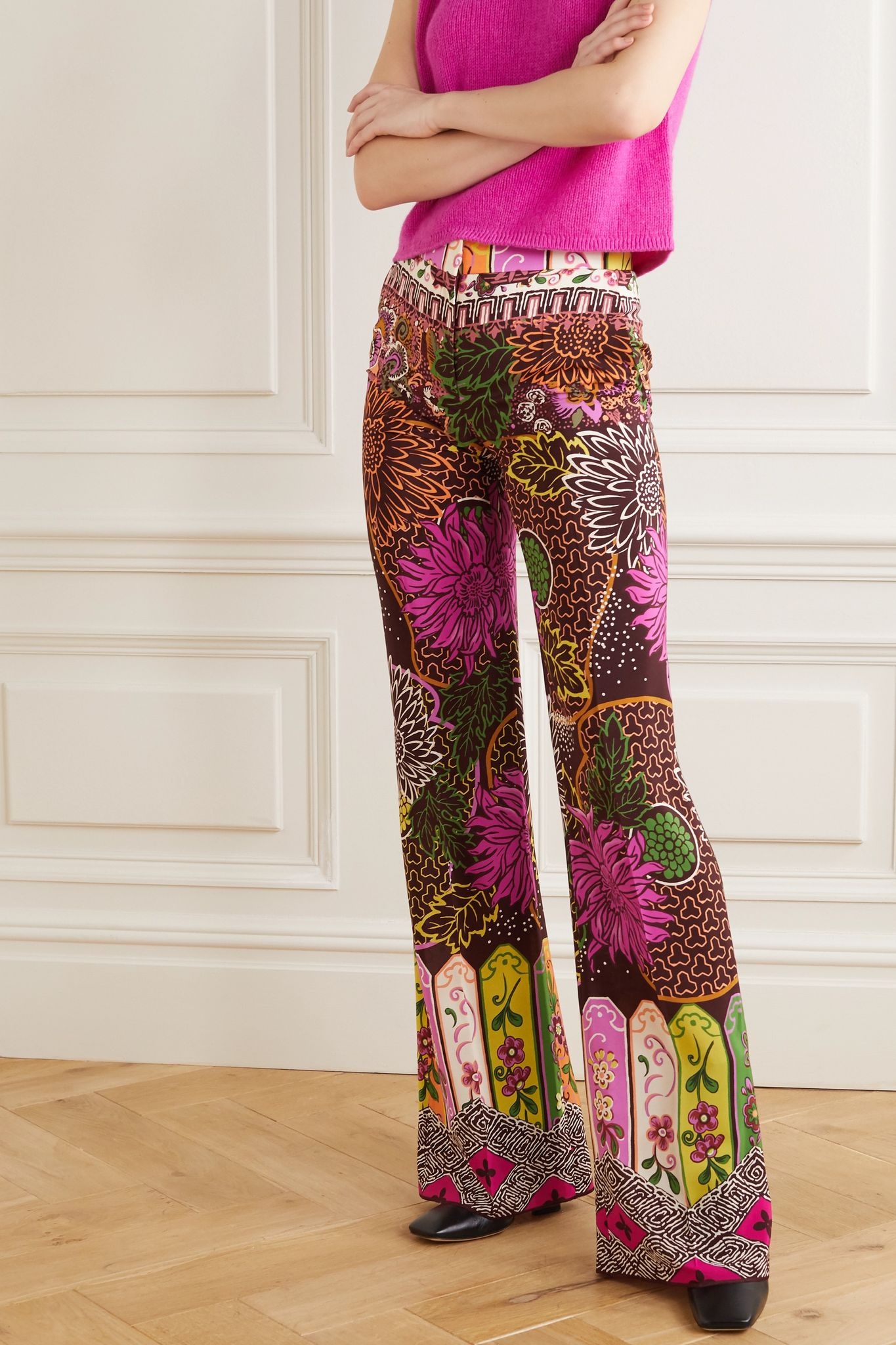 Printed silk crepe de chine straight-leg pants - 3