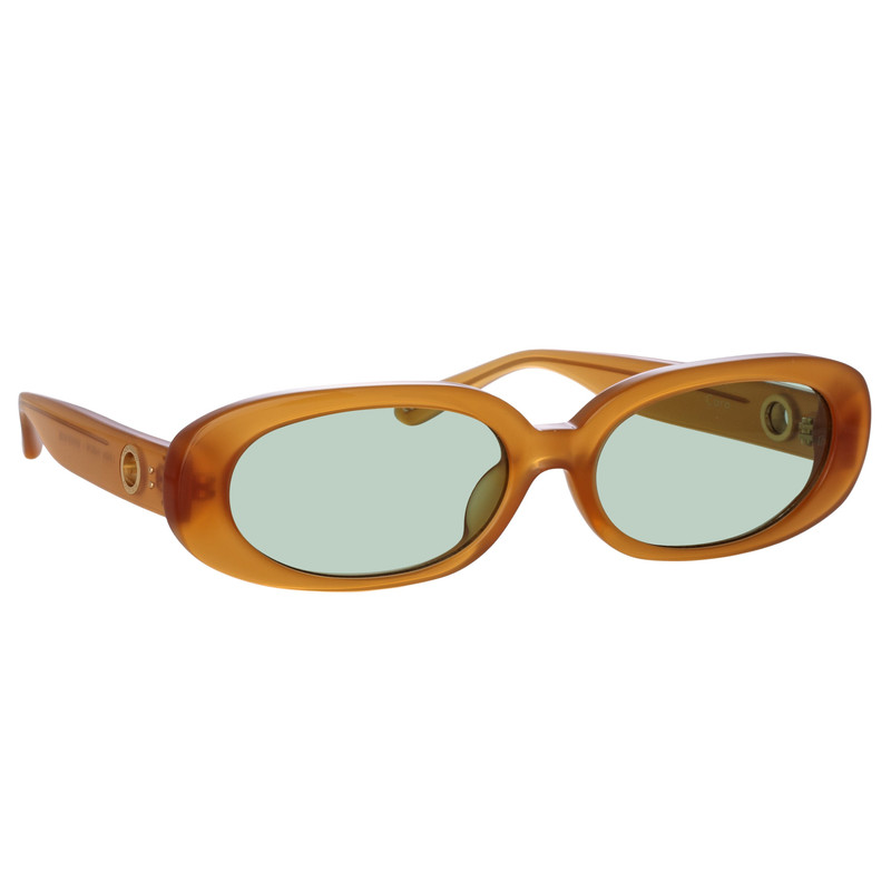 LINDA FARROW CARA OVAL SUNGLASSES IN HONEY outlook