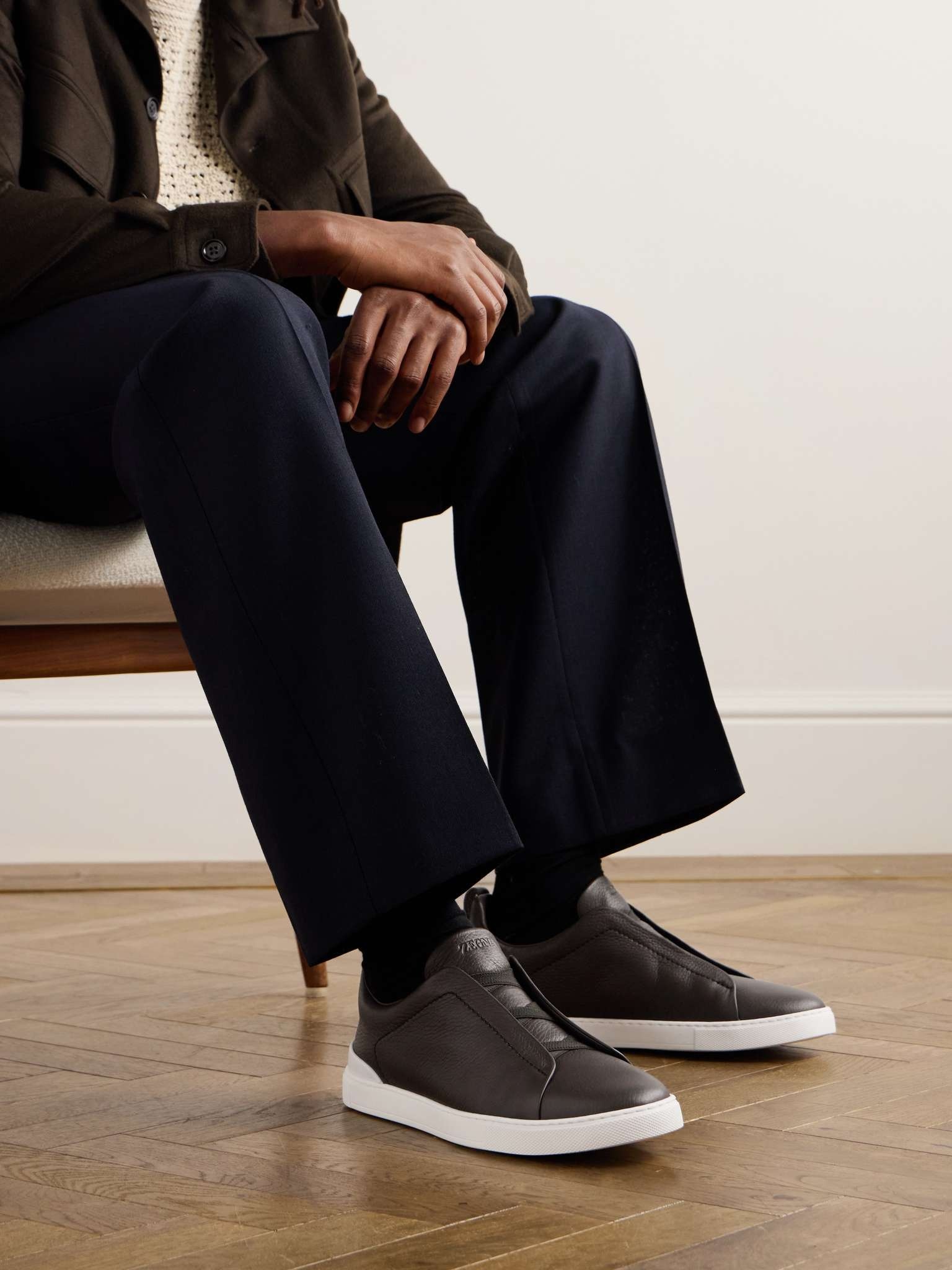 ZEGNA Triple Stitch Full-Grain Leather Sneakers | REVERSIBLE