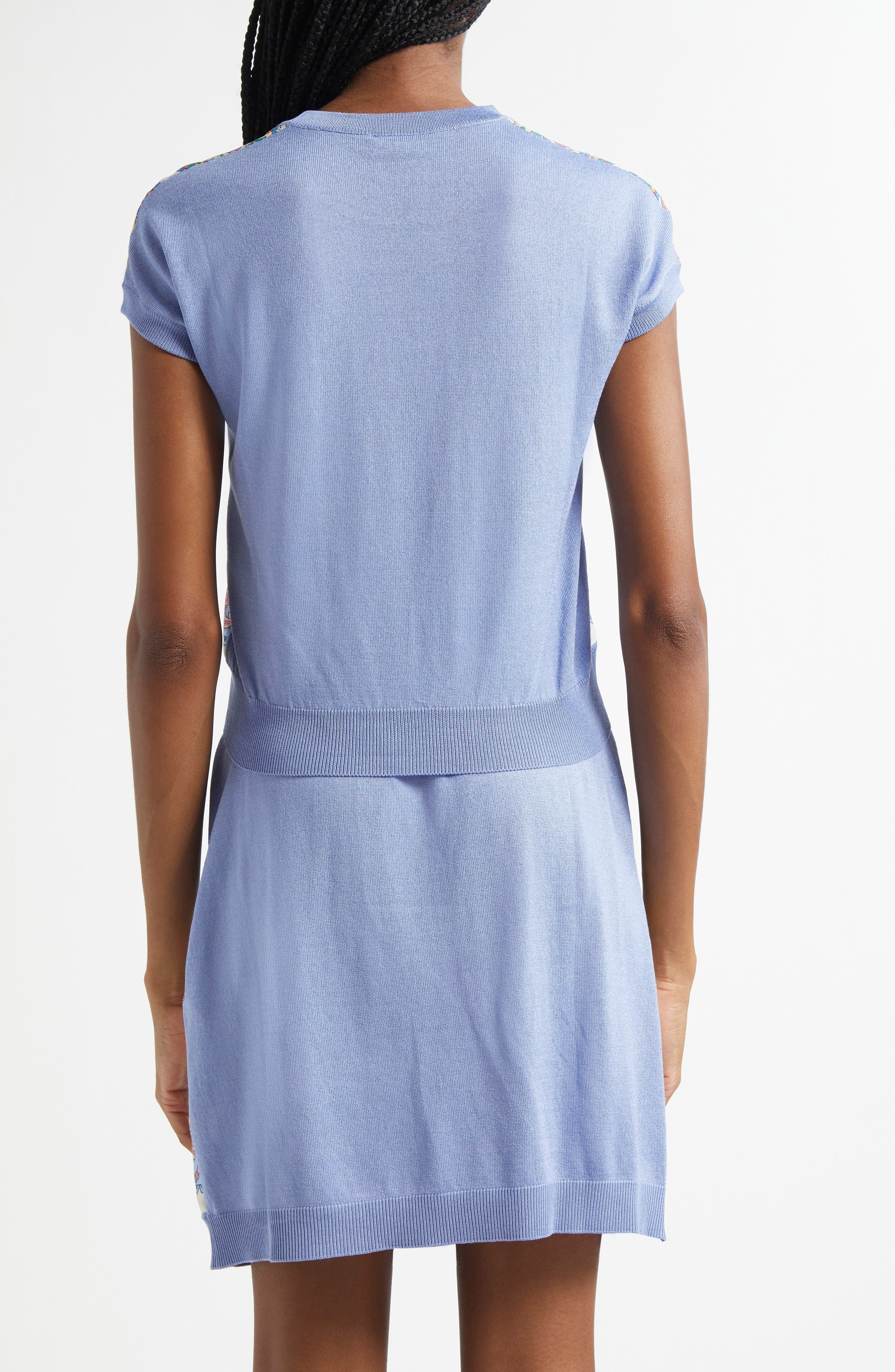 Etro Cap Sleeve Mixed Media Sweater in Pervinca at Nordstrom - 3