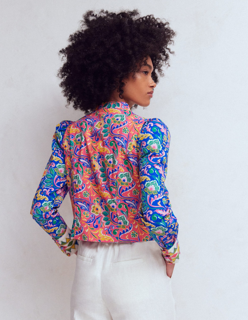 Printed Trim Jacket-Multi, Enchanting Bouquet 5