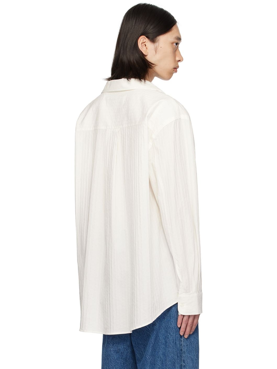White Oversized Camp Collar Shirt - 3