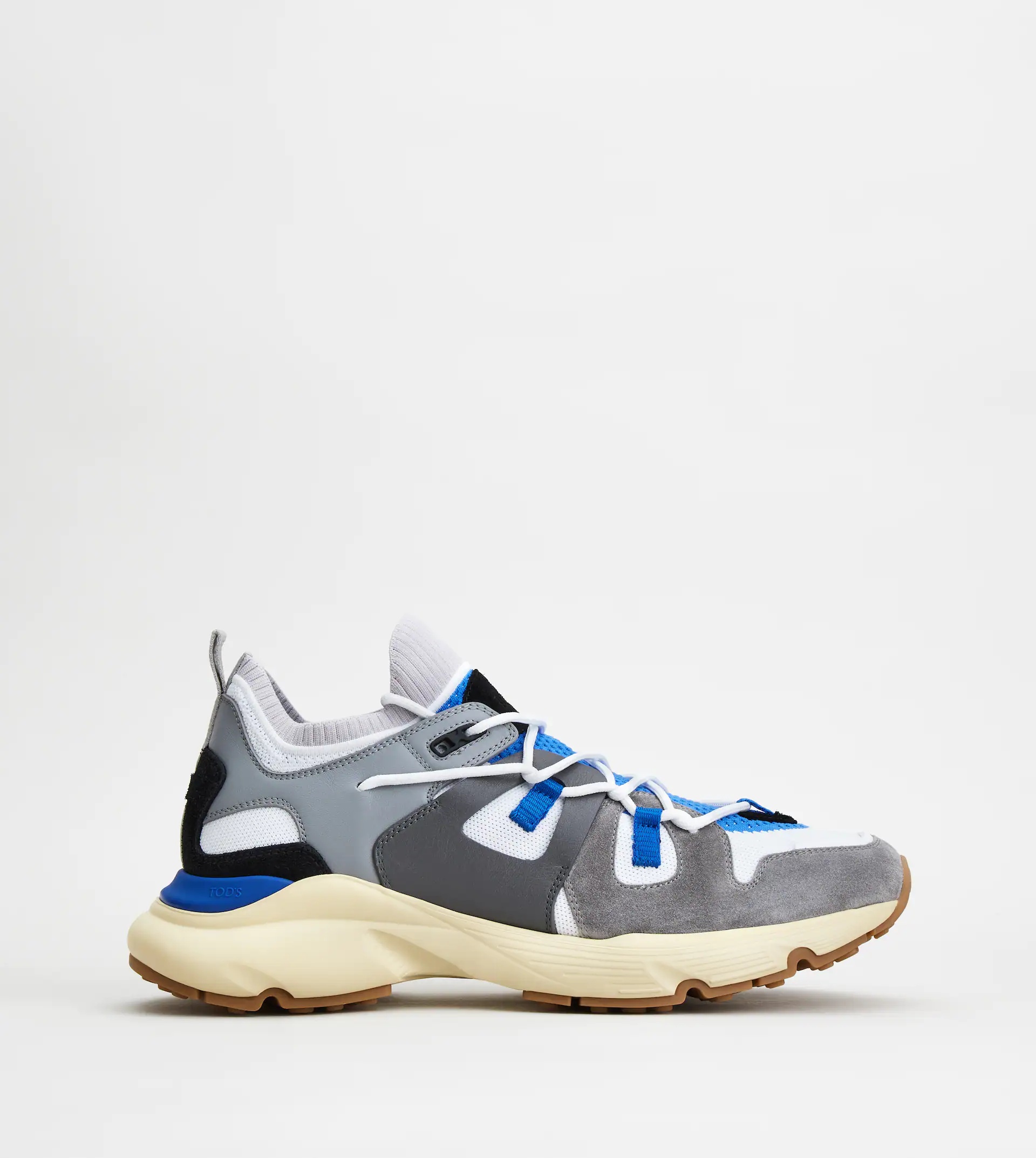 LEATHER AND TECHNICAL FABRIC SNEAKERS - GREY, BLUE - 1