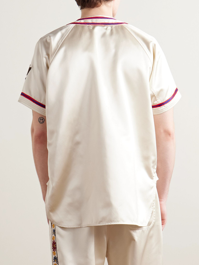 Redtail Appliquéd Embroidered Satin Shirt Cream 3