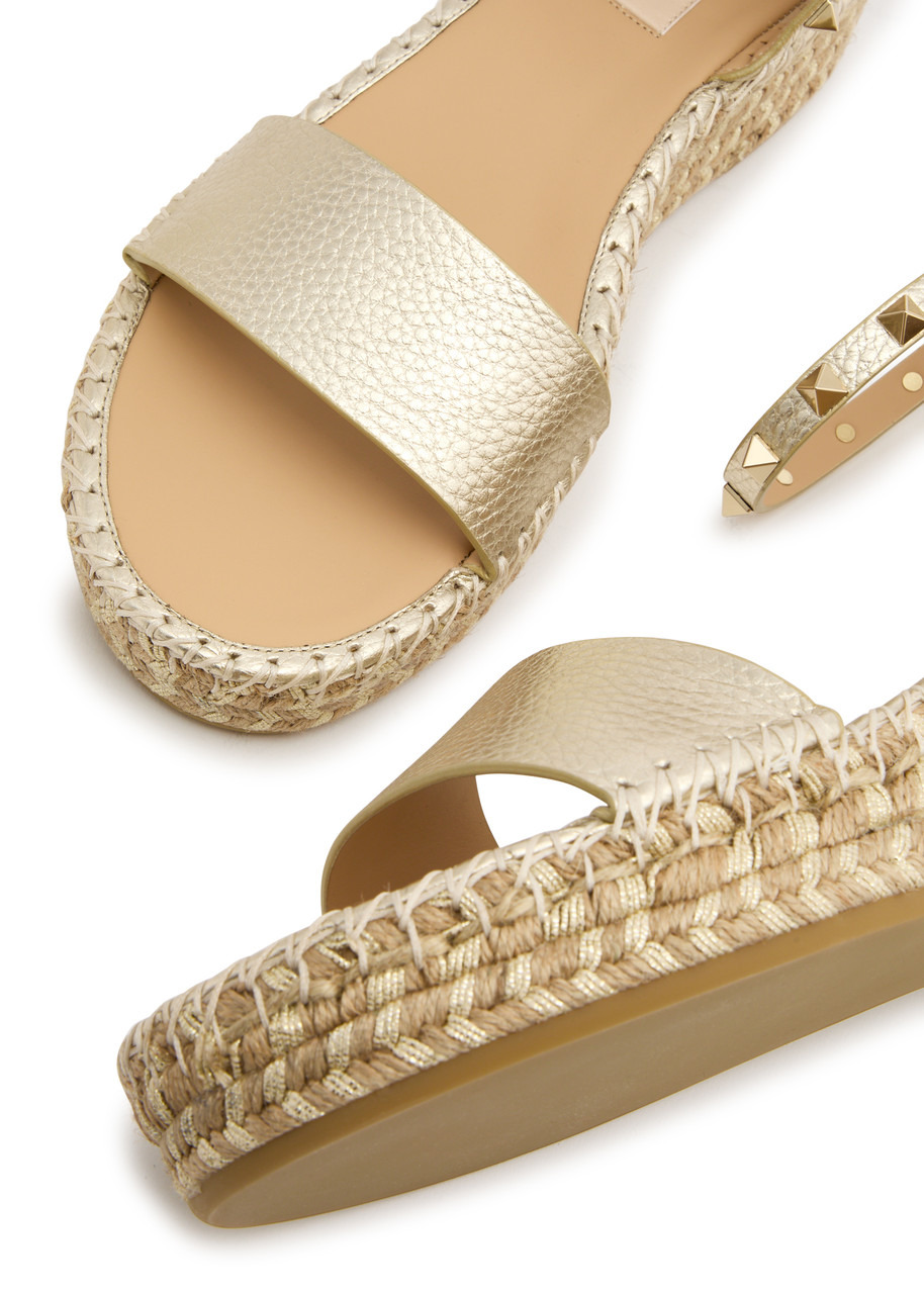 Valentino Rockstud 50 Metallic Leather Wedge Espadrilles - 3