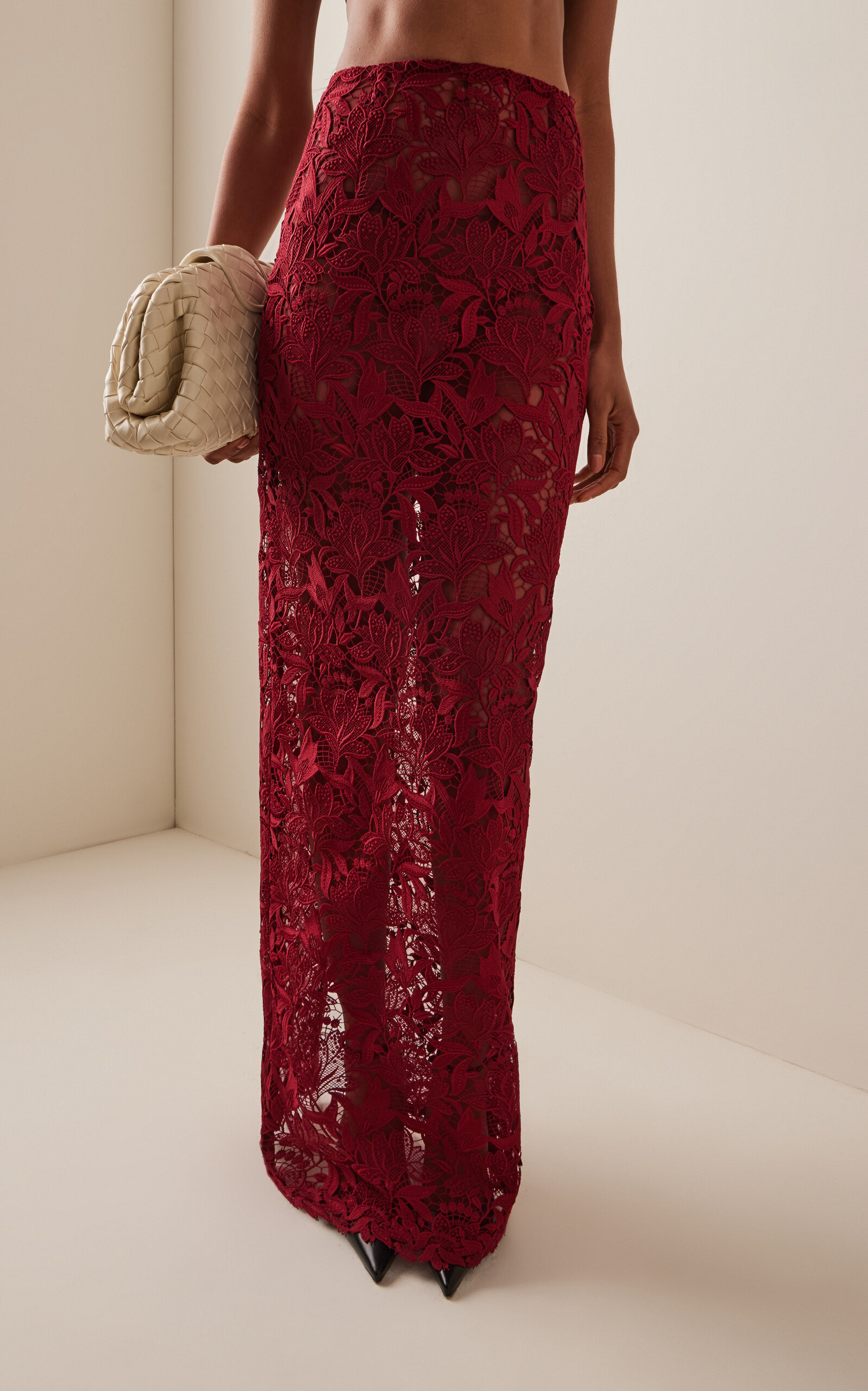 Lace Column Maxi Skirt red - 3