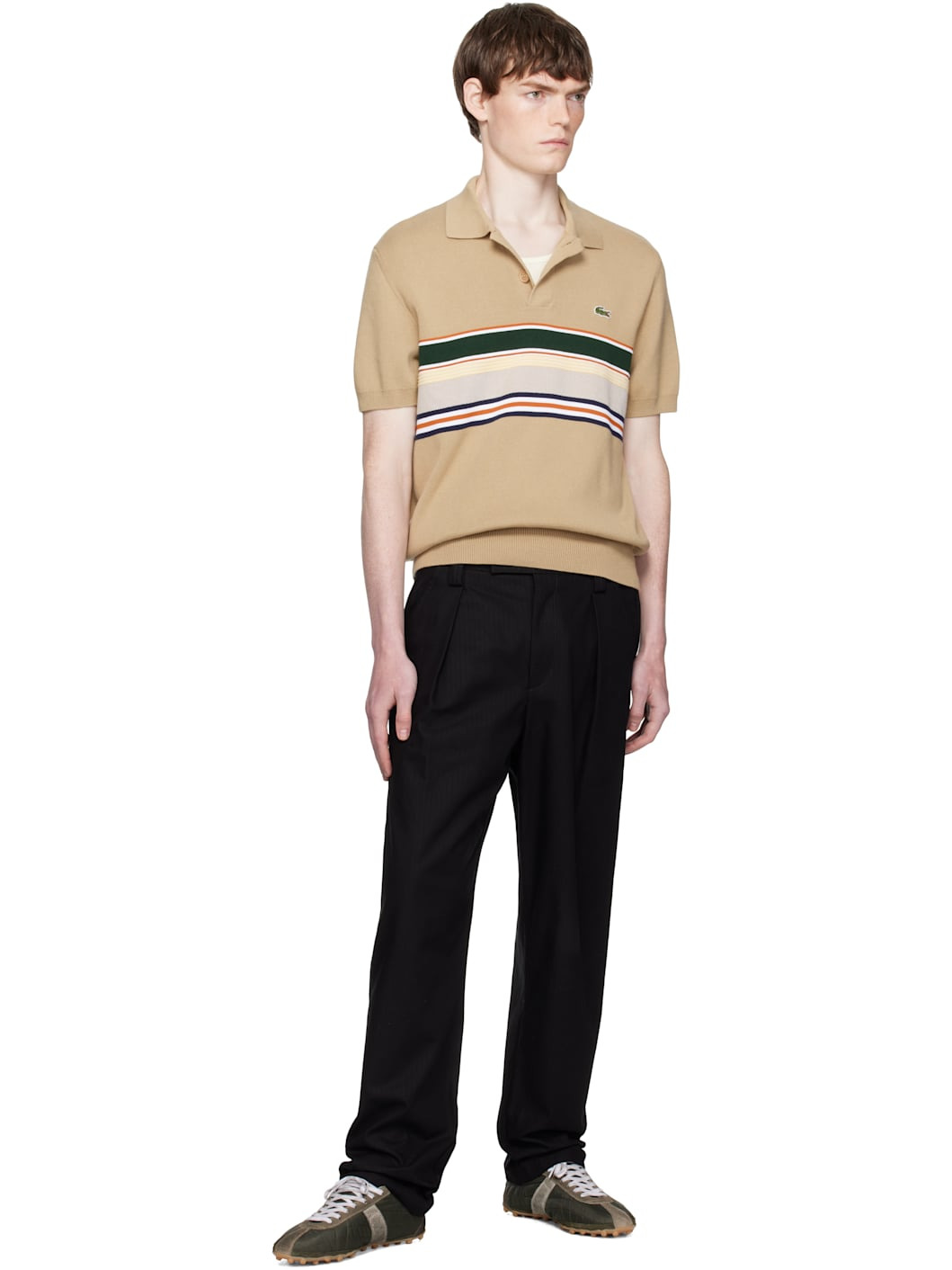 Beige Made In France Striped Collar Polo - 4