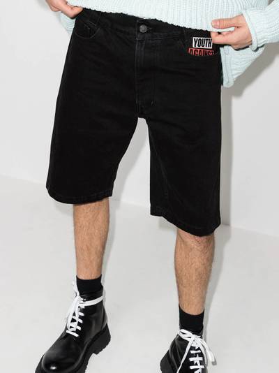 Raf Simons patch straight-leg denim shorts outlook