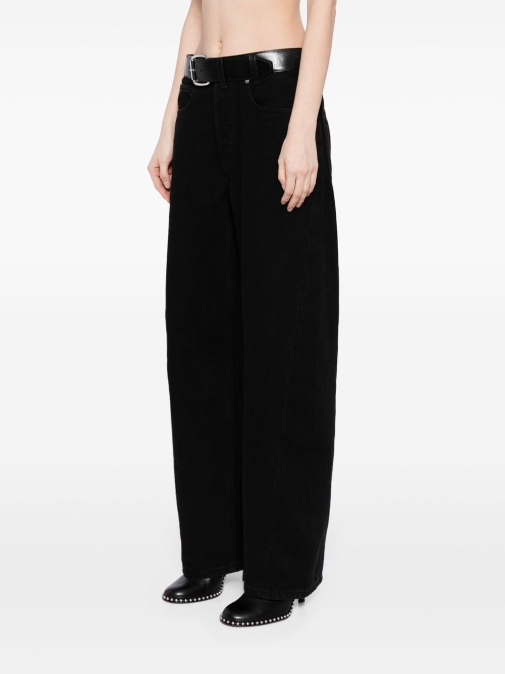 belted-waist wide-leg trousers - 3
