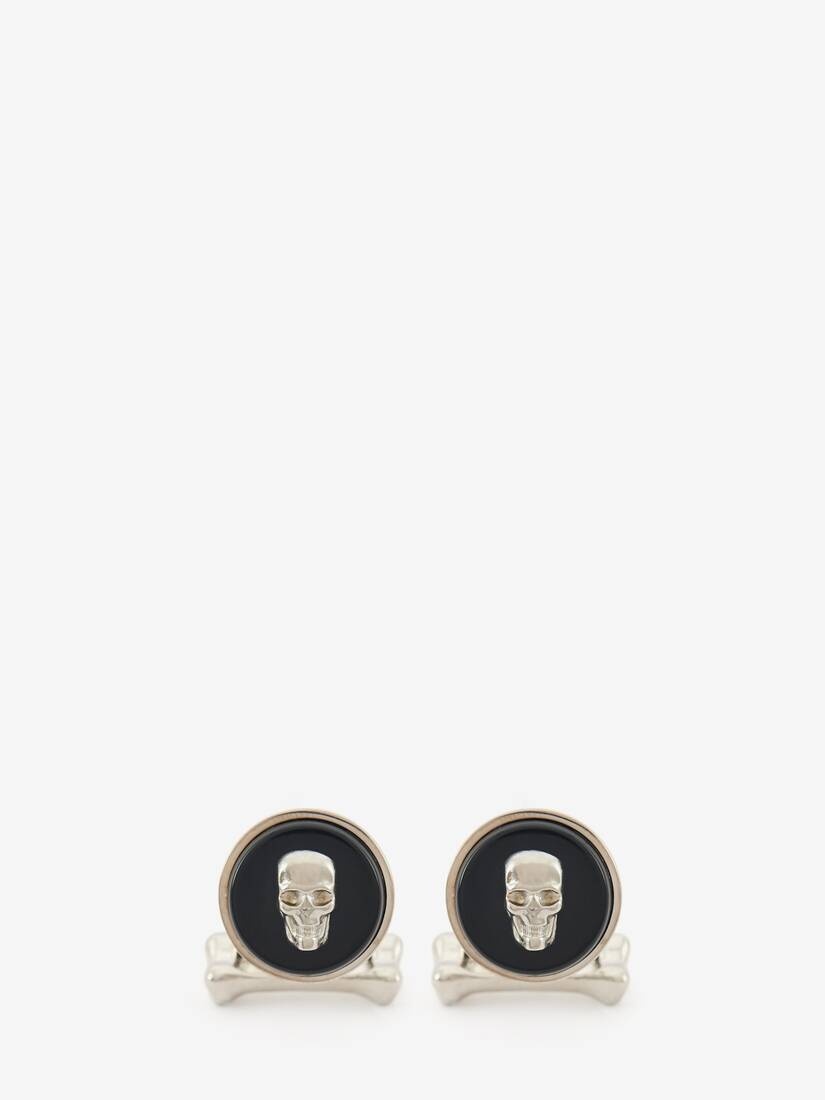 Men's Skull Stone Cufflinks in Black - 1