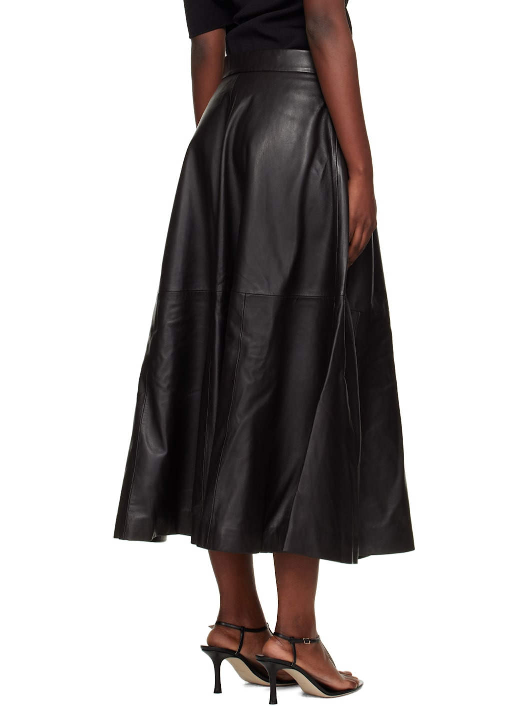 Brown A-Line Leather Midi Skirt - 3
