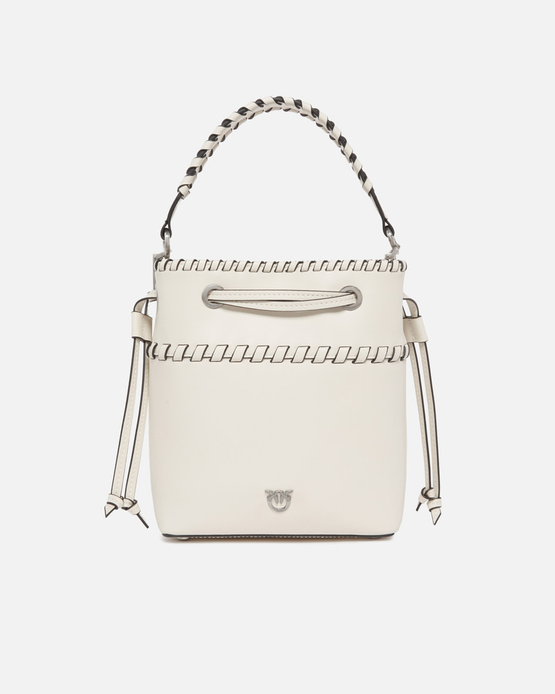 SMALL LEATHER BUCKET BAG WITH THREADED DETAILING 1