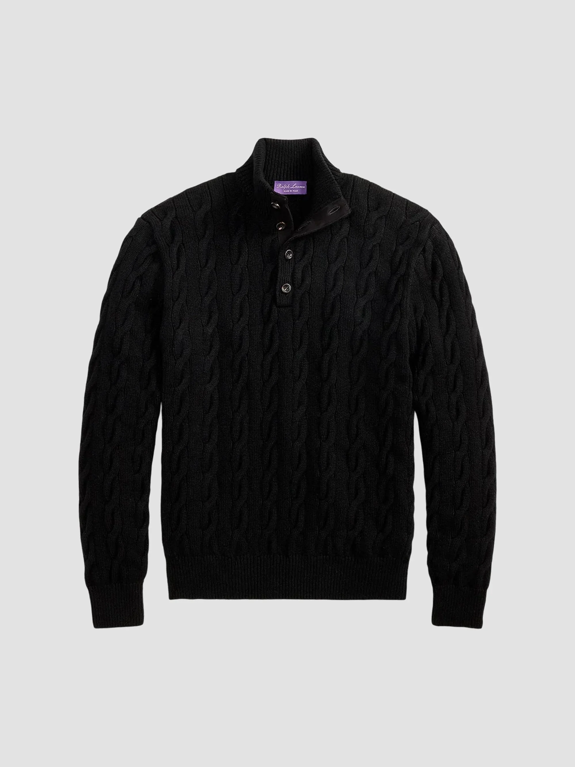 Men's Cable-Knit Cashmere Sweater - Classic Black - 1
