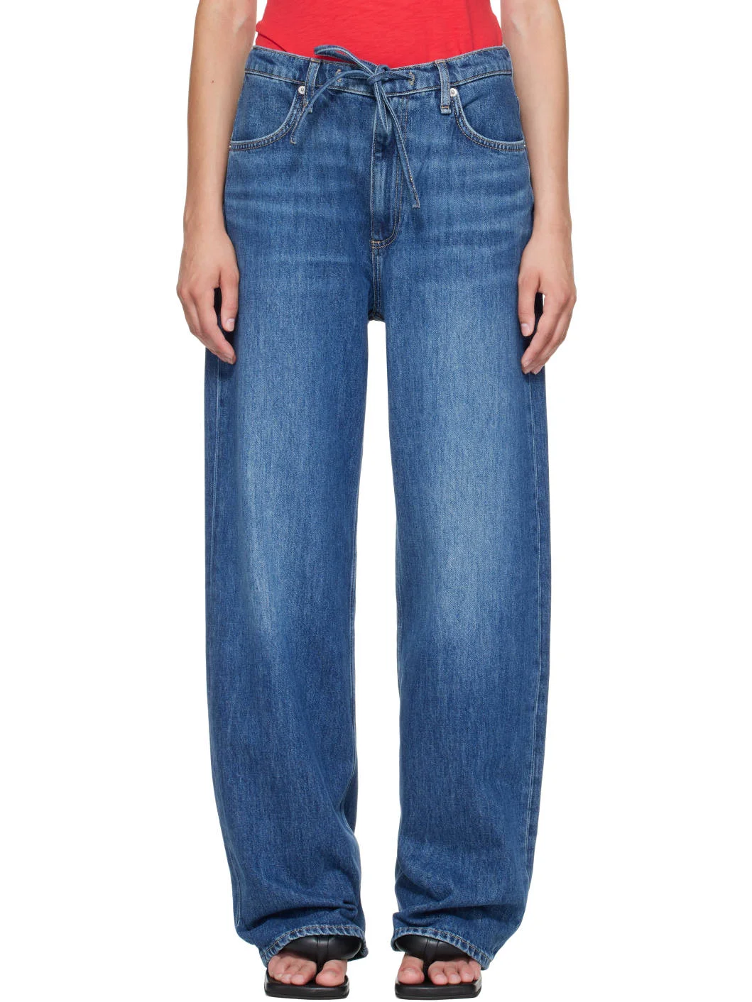 Blue Phoebe Drawstring Wide-Leg Jeans - 1
