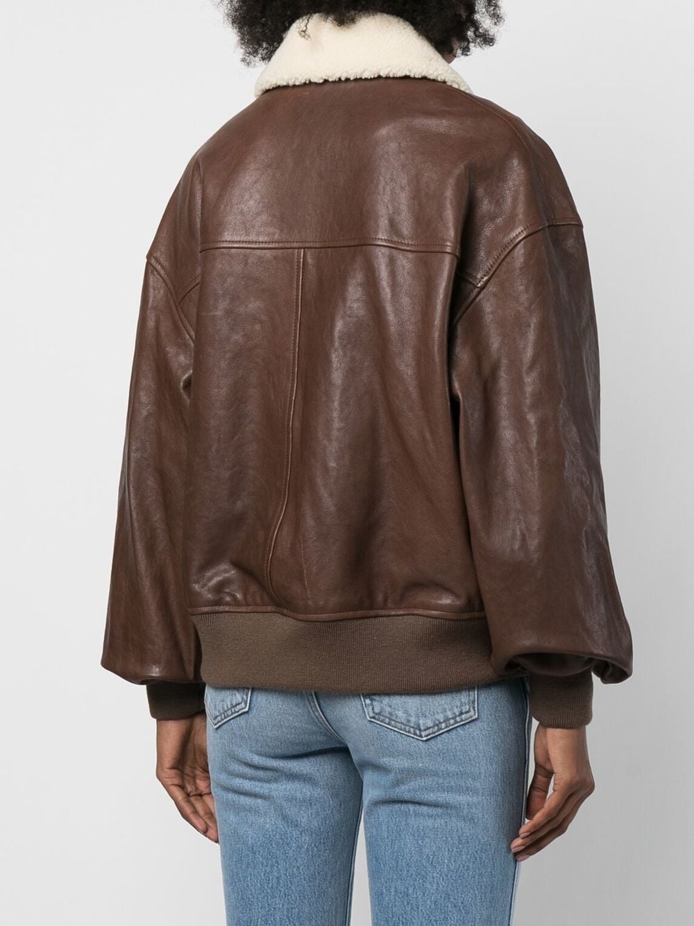 shearling-collar leather jacket - 4